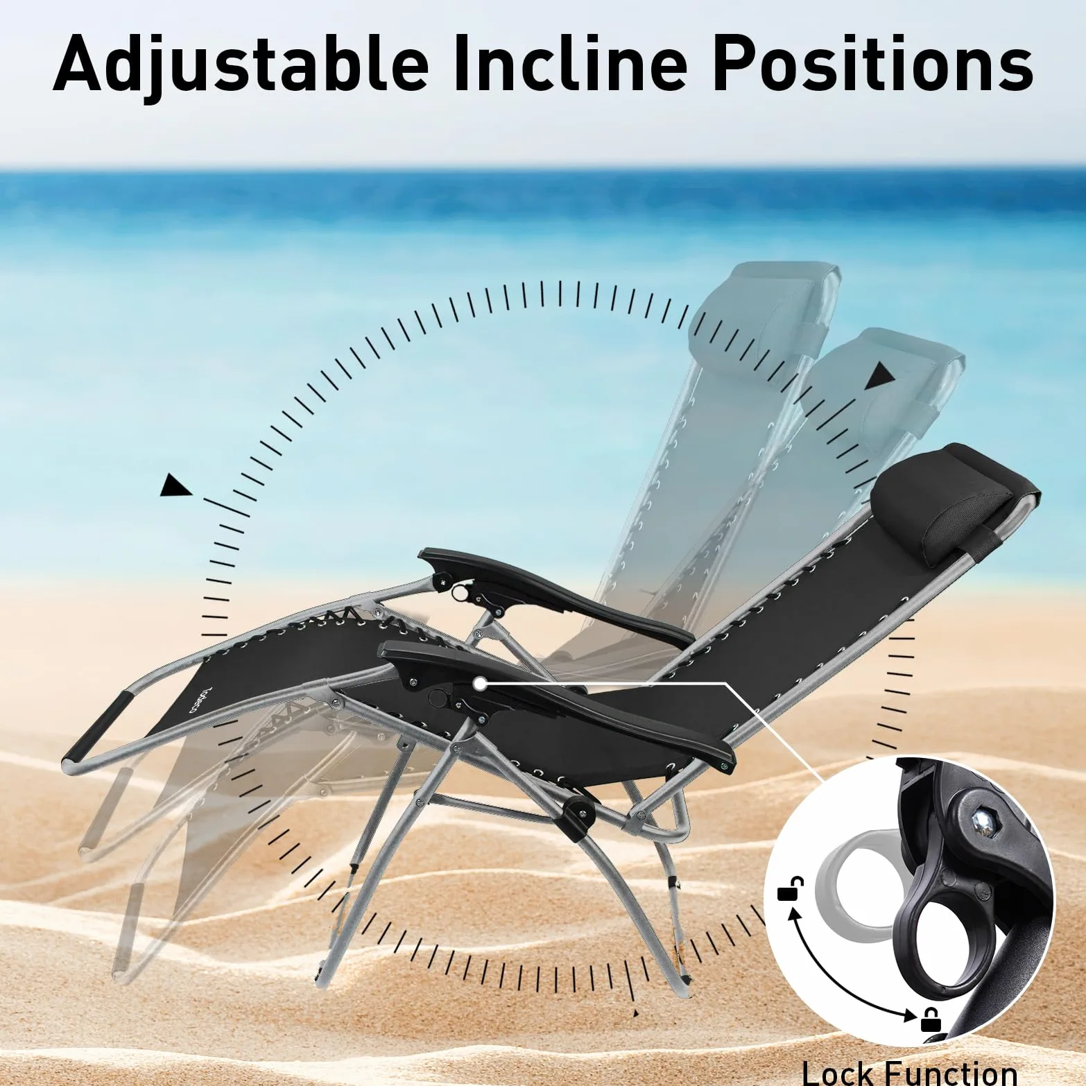 Todeco Tumbona Plegable Jardín, 2 en 1 Silla Gravedad Cero Reclinable | Cojín Extraíble, Portavasos Respaldo Ajustable, para Patio, Camping, Terraza y Piscina, Negro