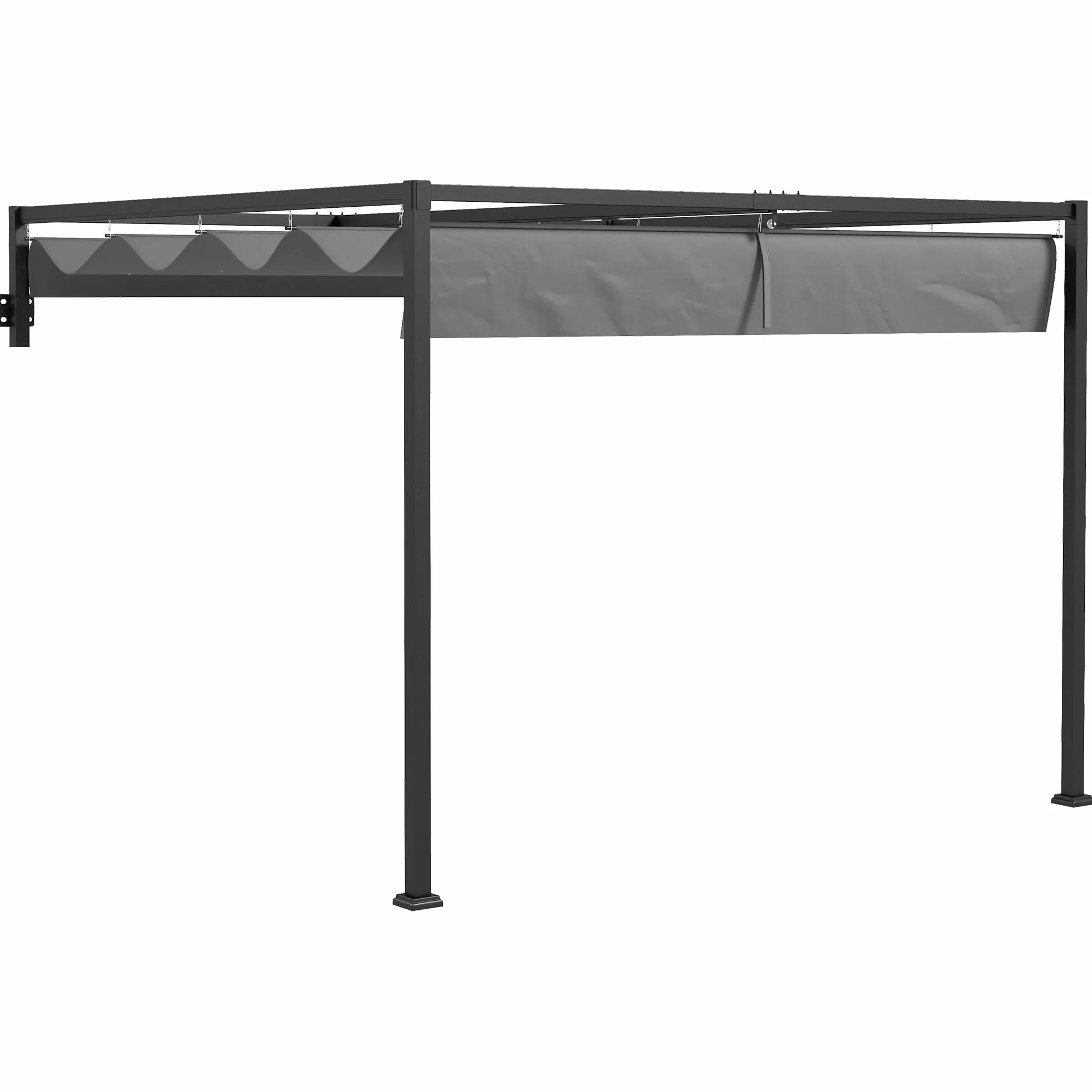 Outsunny Pérgola cenador de 3 x 4 m con Techo retráctil y Orificios de Drenaje, pérgola de jardín de Acero y poliéster con piquetas y Tornillos, Gris Oscuro