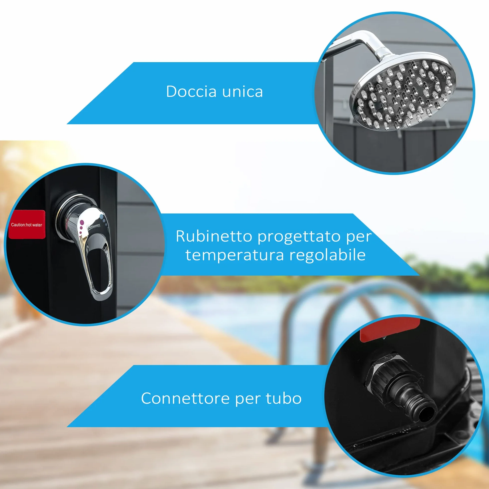 Outsunny Ducha Solar Climatizada de Jardín 55° 35L con Mezclador para Exteriores, Piscina y Camping, Negro