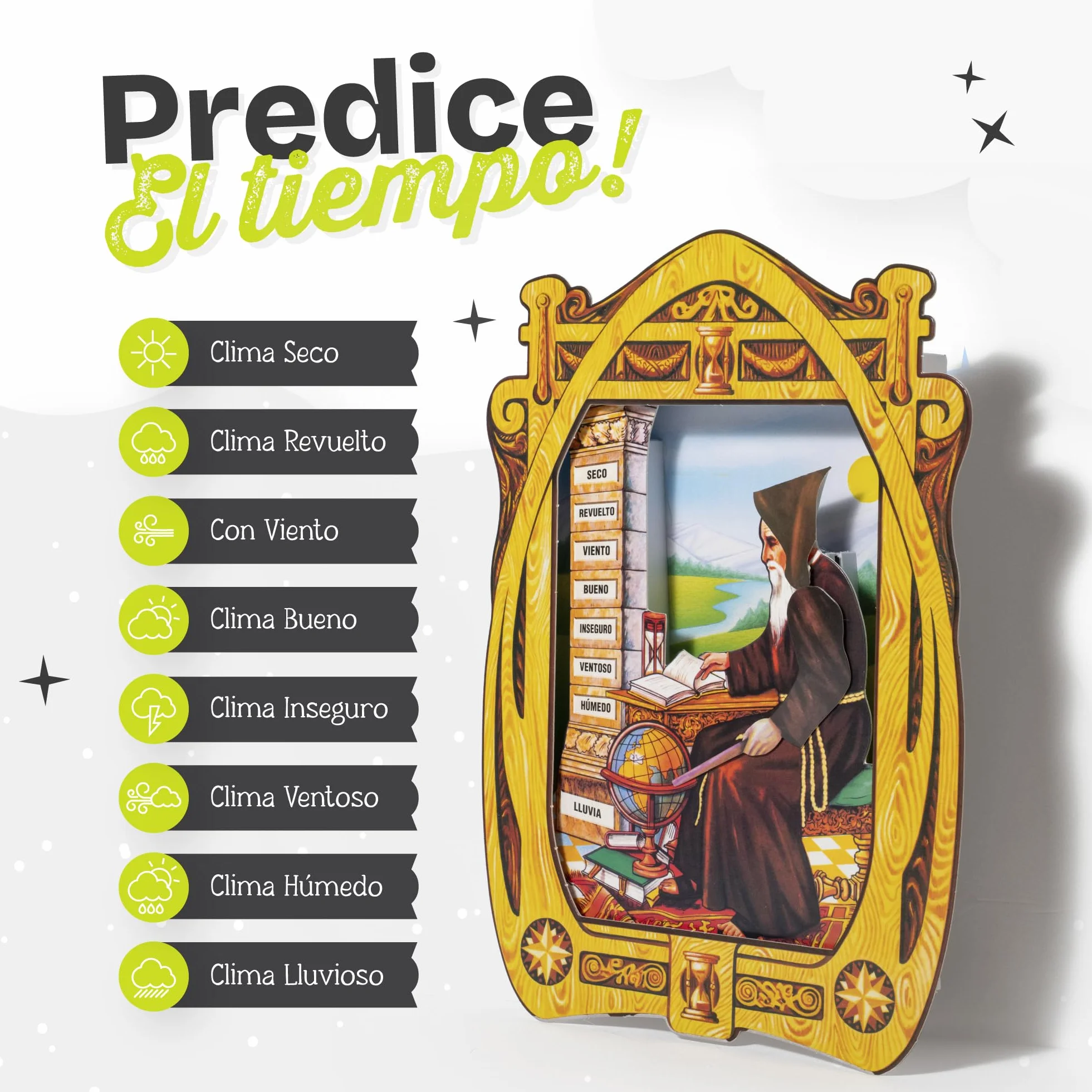 Higrómetro Fraile del Tiempo – Higrómetro de Cabello Monje del Tiempo, indicador tradicional del clima y la humedad – Fabricado en España (Clásico)