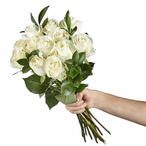 Bouquet de Rosas | DECOALIVE | Ramo de 25 Rosas Blancas| Flores Frescas Naturales