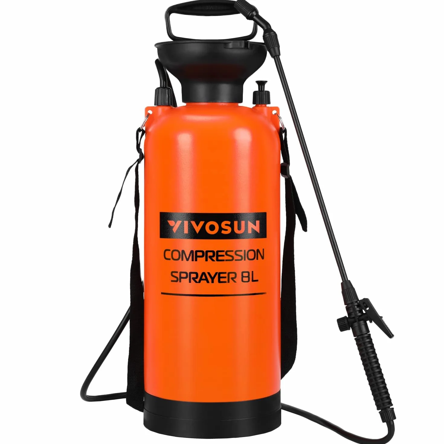 VIVOSUN Pulverizador Rociador de Presión de Bomba de 8L, con Correa para el Hombro y Boquilla Ajustable, para Riego de Plantas, Jardinería, Aplicación de Tratamientos y Limpieza Doméstica Naranja