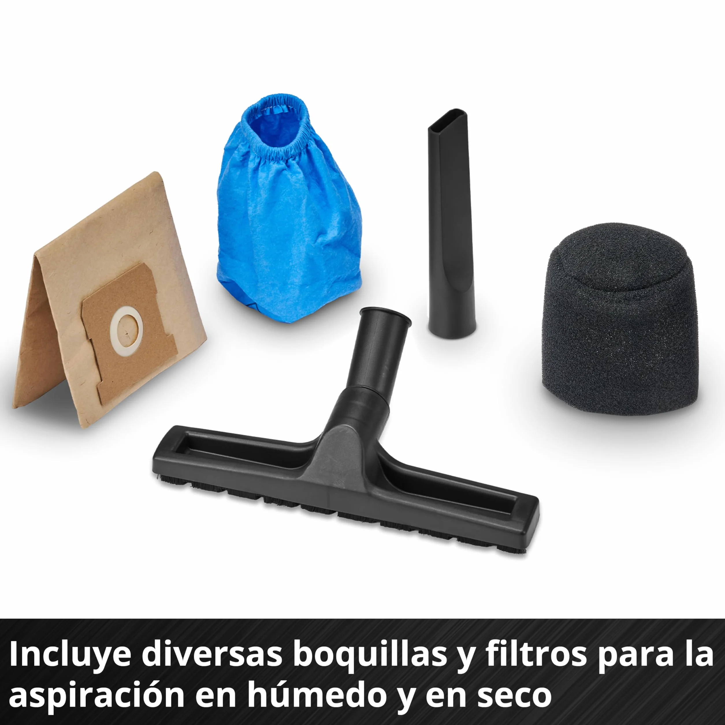 Einhell Aspirador en seco y húmedo TC-VC 1240 S | 950 W | 180 mbar | 4 ruedas giratorias | depósito 12 l | Incl. boquilla para juntas y boquilla combinada | Filtro de espuma