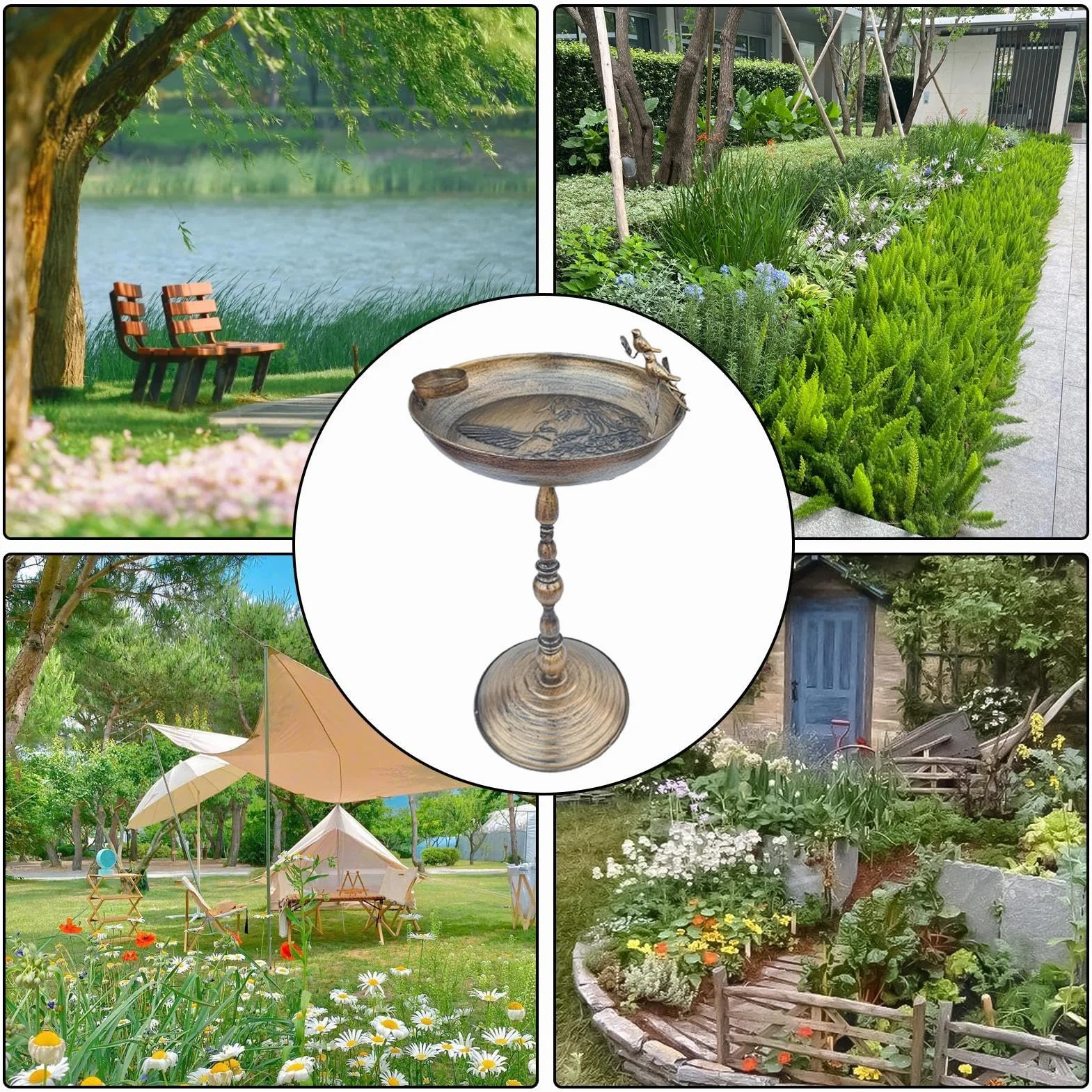 Vogeltränke Stehend für Garten | Antike Eisenkunst Wasserschale für Kolibri, Papagei, Sittich