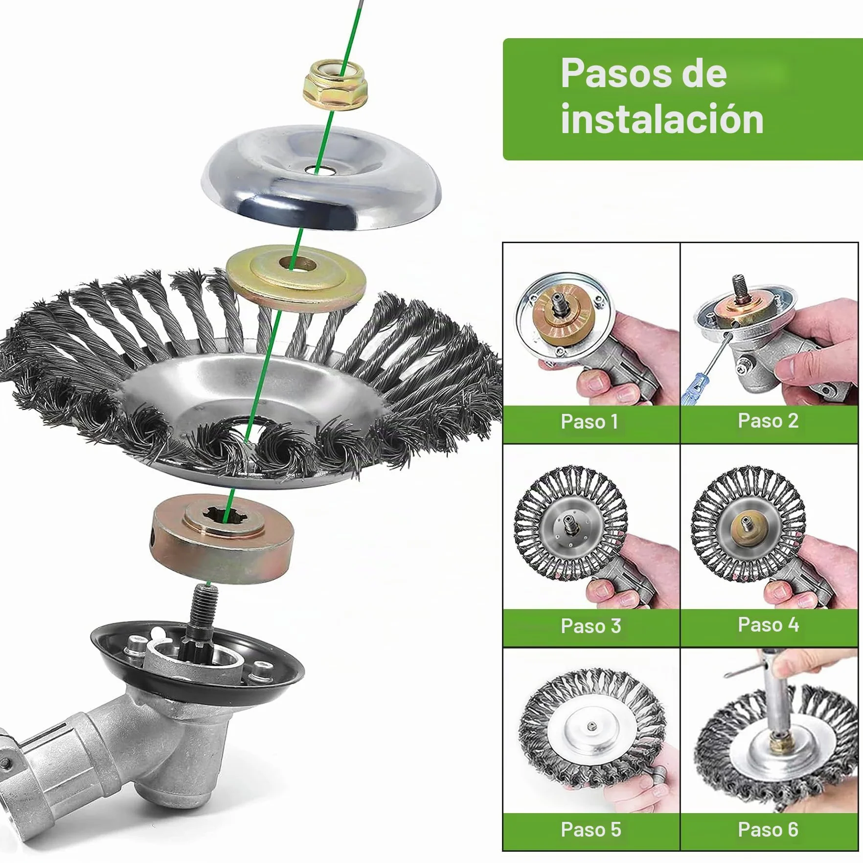 Cepillo para desbrozadora profesional de 6 pulgadas, acero, Forever Speed