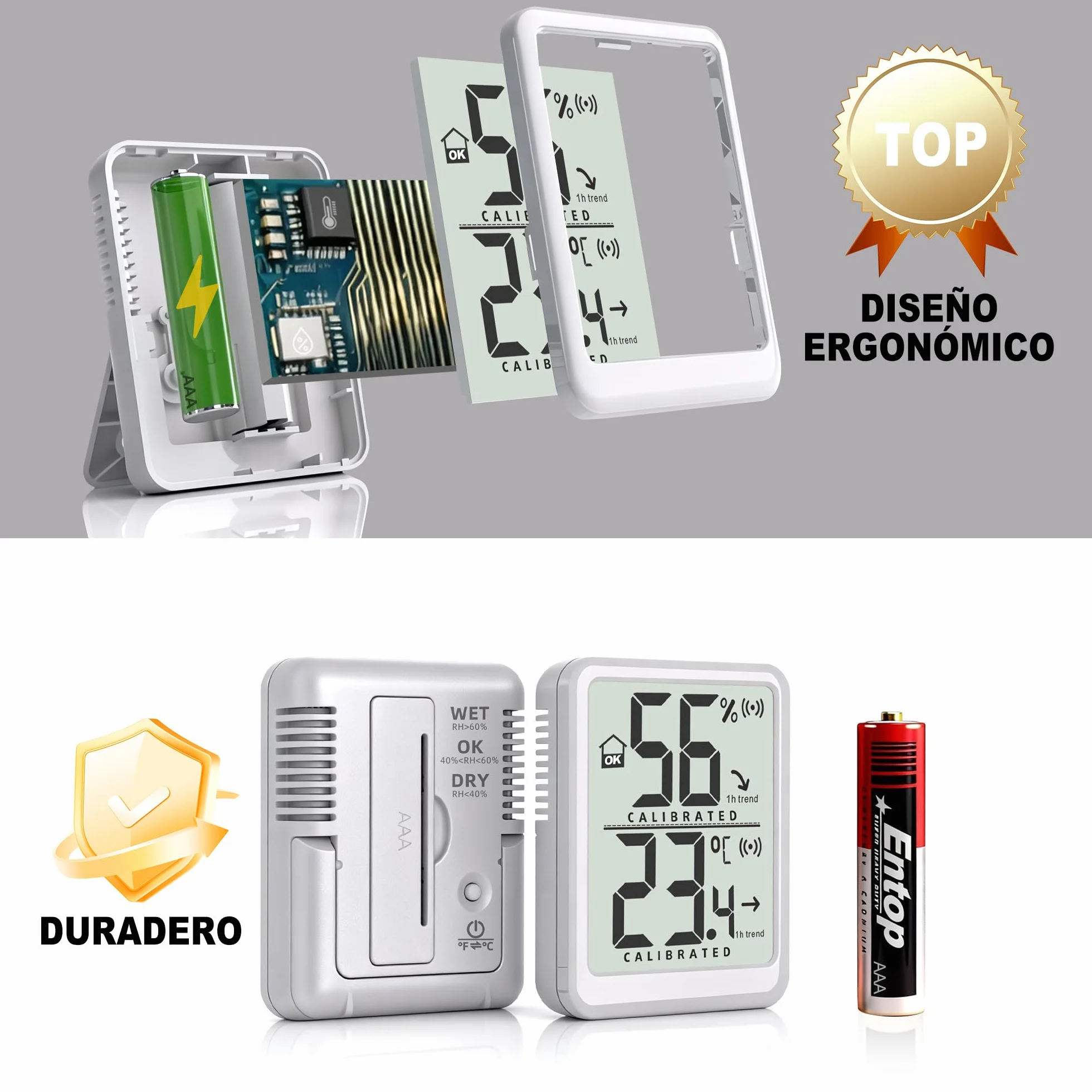 Termómetro Digital Higrómetro para Hogar, Medidor Temperatura Humedad con Batería