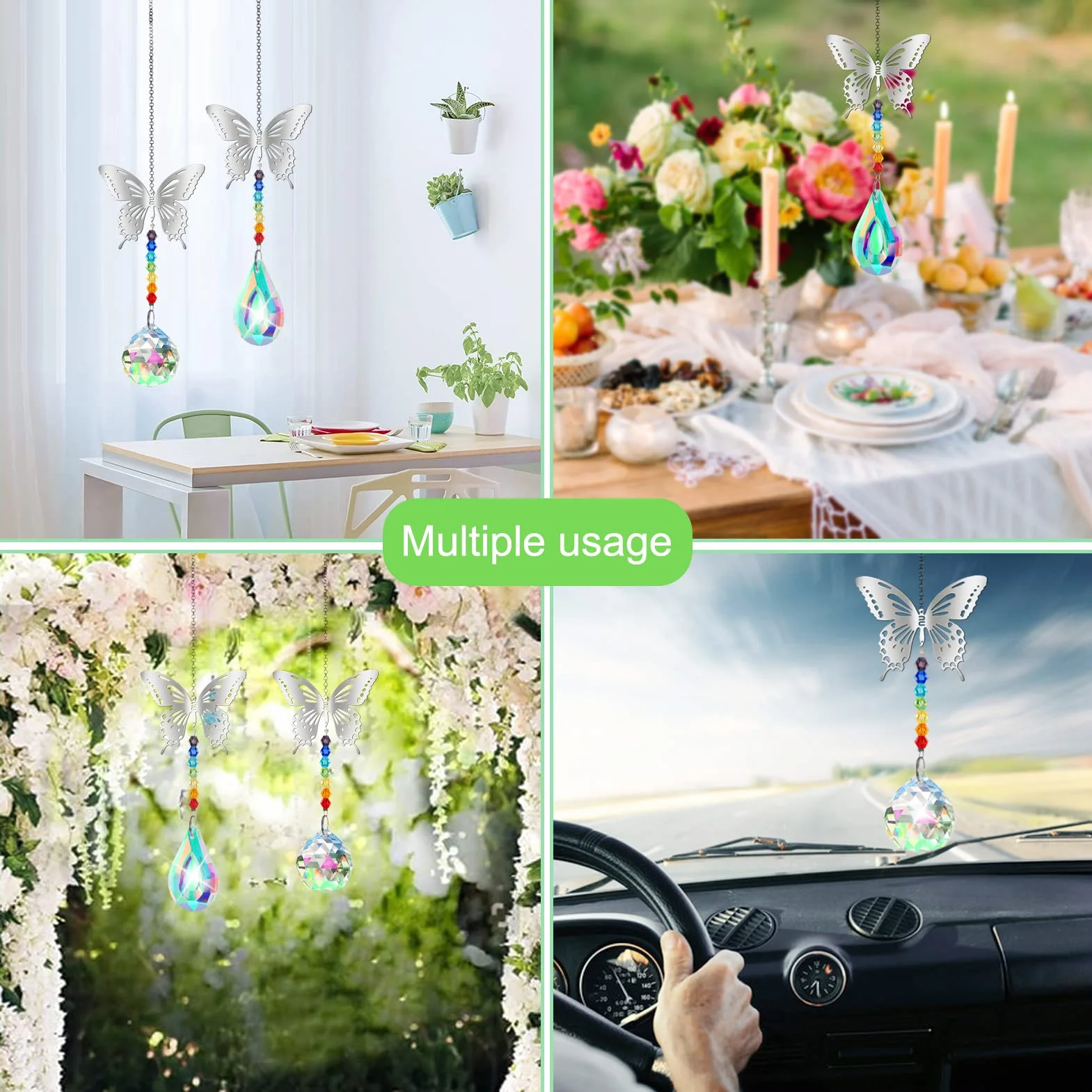 Atrapasol de Cristal Mariposa Colgante, Prisma Arcoíris, Feng Shui Decoración