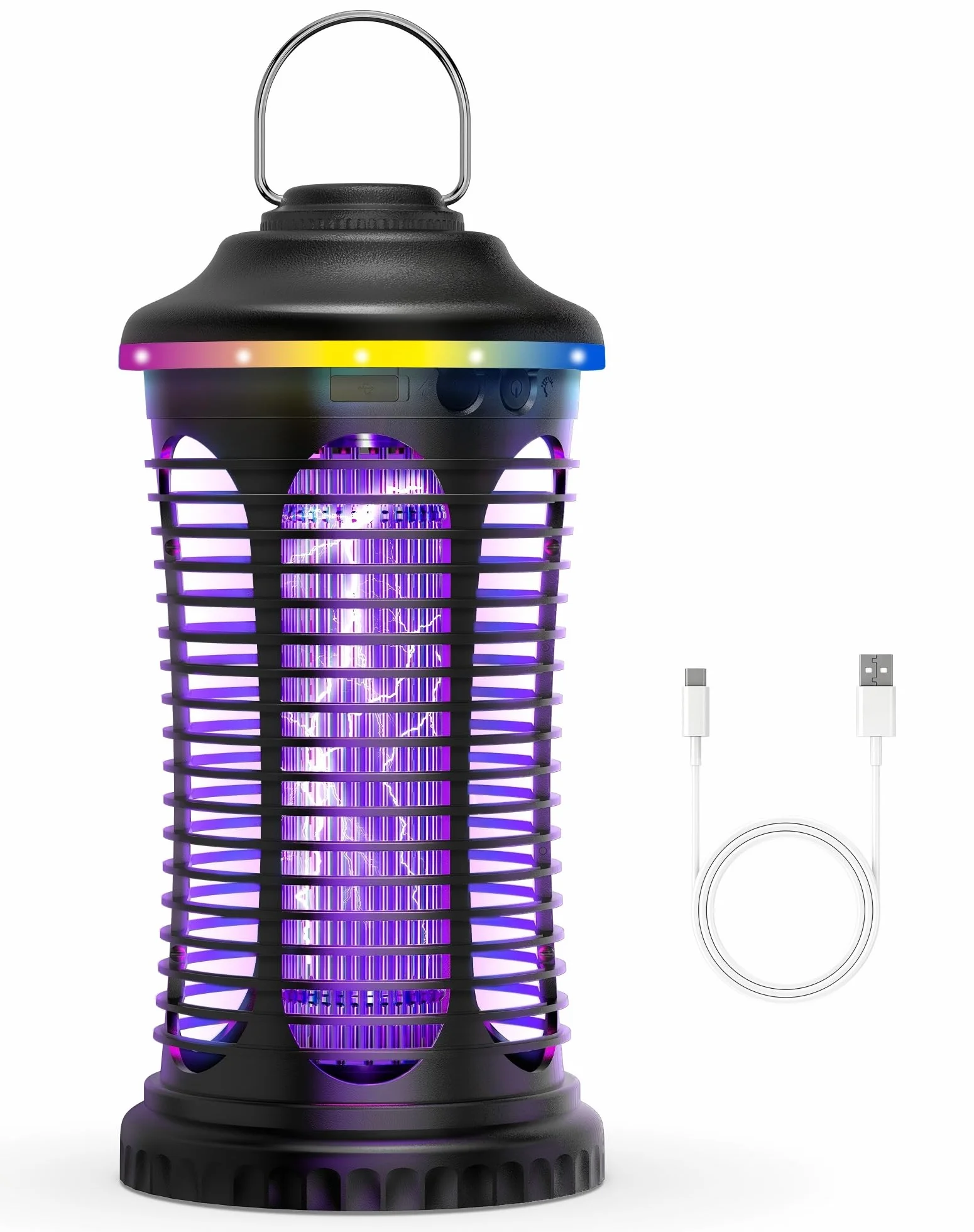 Lámpara Antimosquitos Eléctrica 4000 mAh Portátil USB Recargable Insect Killer 2000 V Trampa Luz LED Exterior Interior Hogar