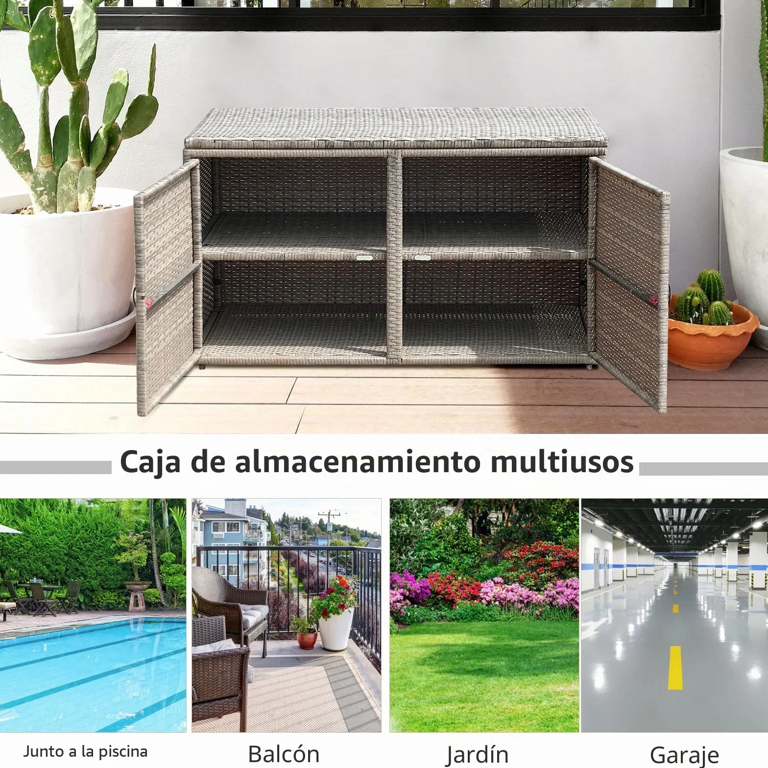 KOMFOTTEU Baúl de Almacenamiento Exterior de Ratán 330 L, 115 x 60 x 65 cm, Gris