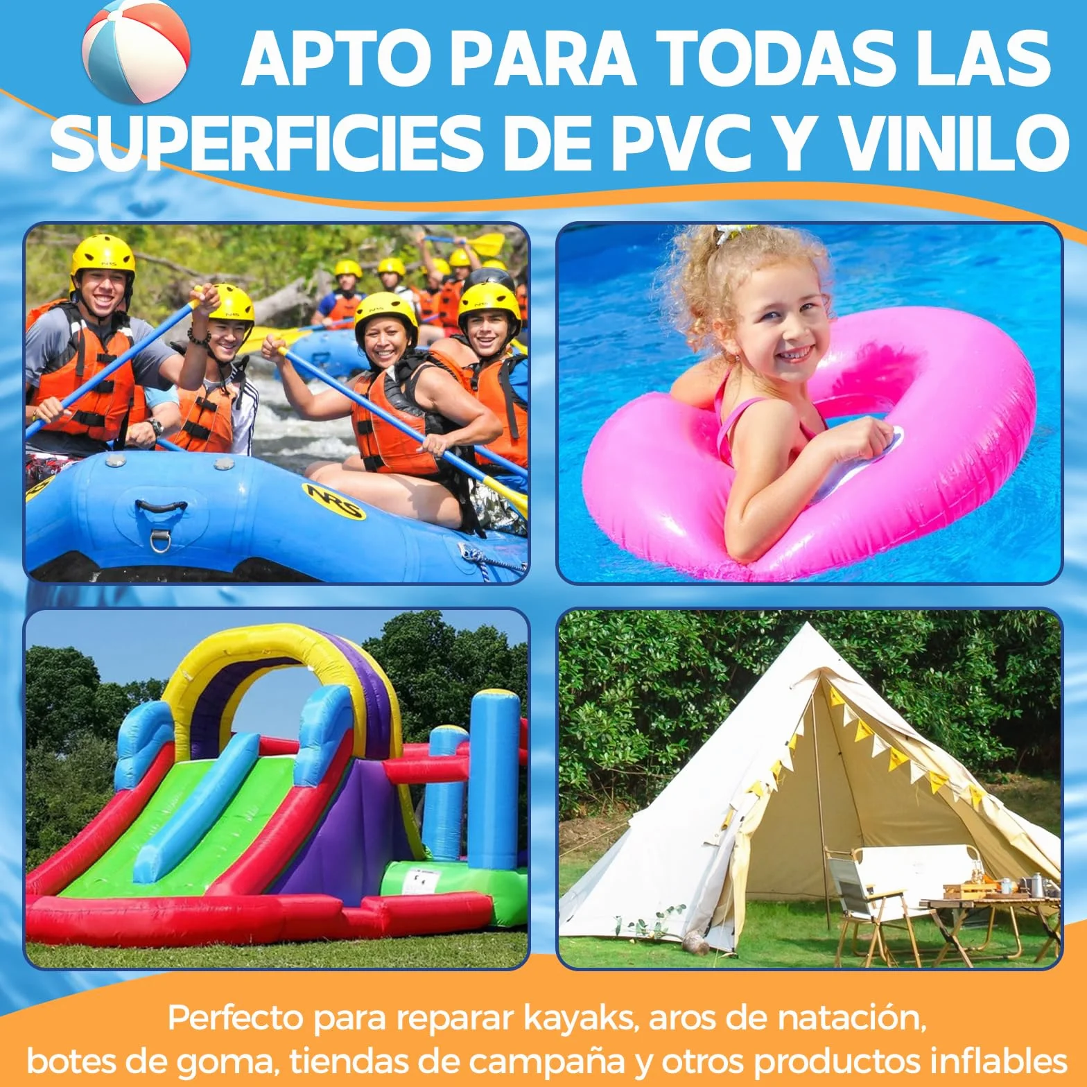 Parche Piscina con Pegamento PVC 60ml Kit Pinchazos Transparente Impermeable