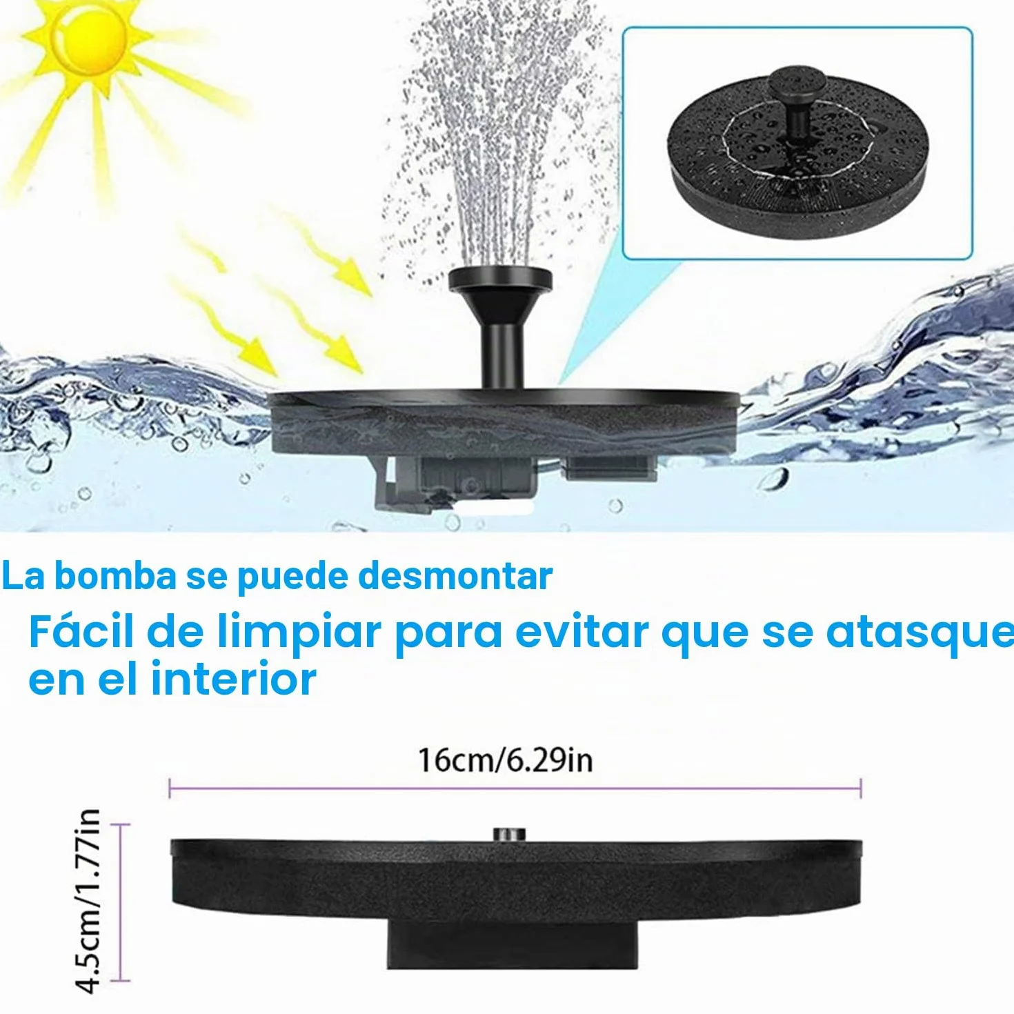 Jsdoin Fuente Solar Jardín Exterior, Bomba de Estanque Solar con 7 Boquillas