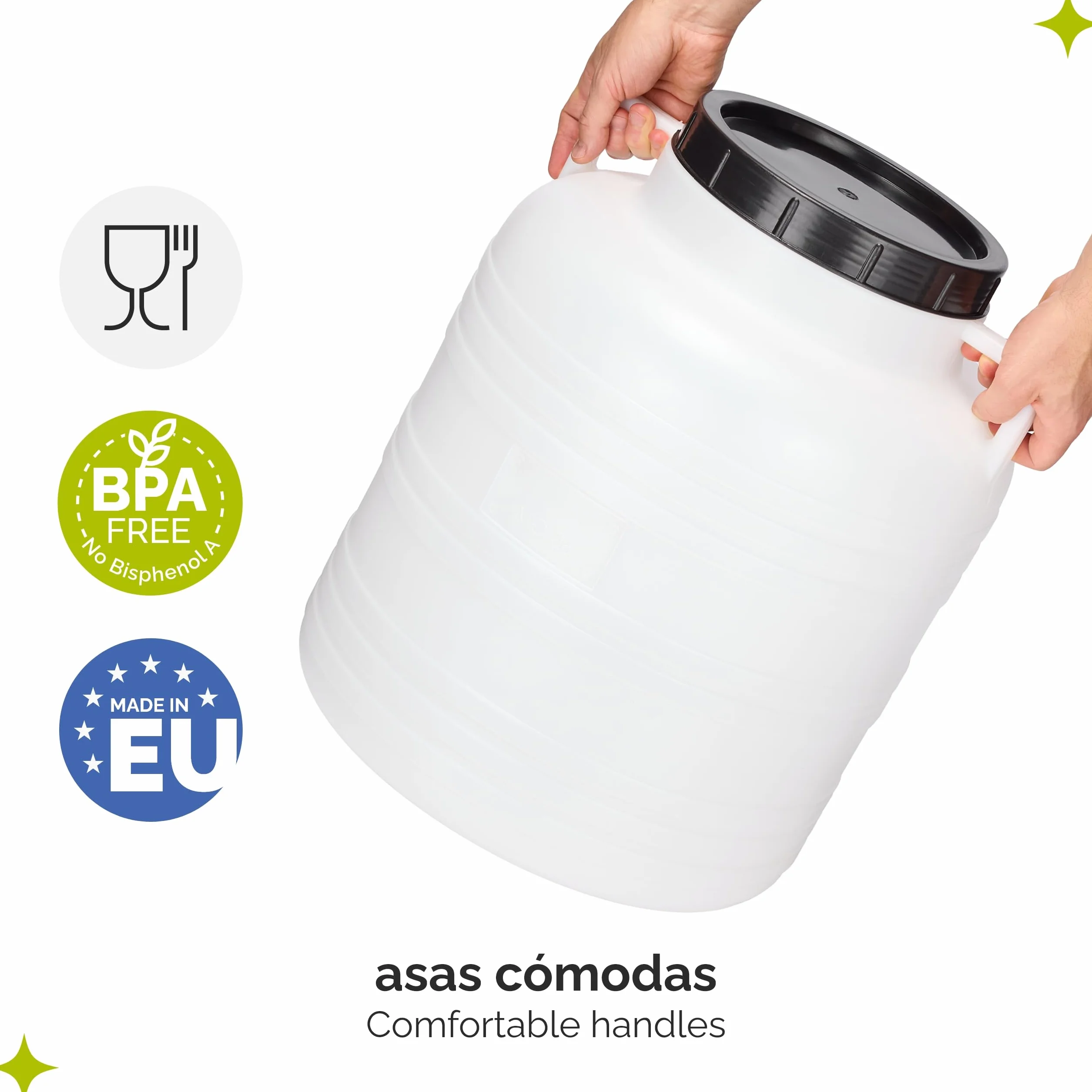 Barril 60 litros BPA-Libre con Grifo Boca Ancha, Depósito de Agua Blanco Garronda GD-0090