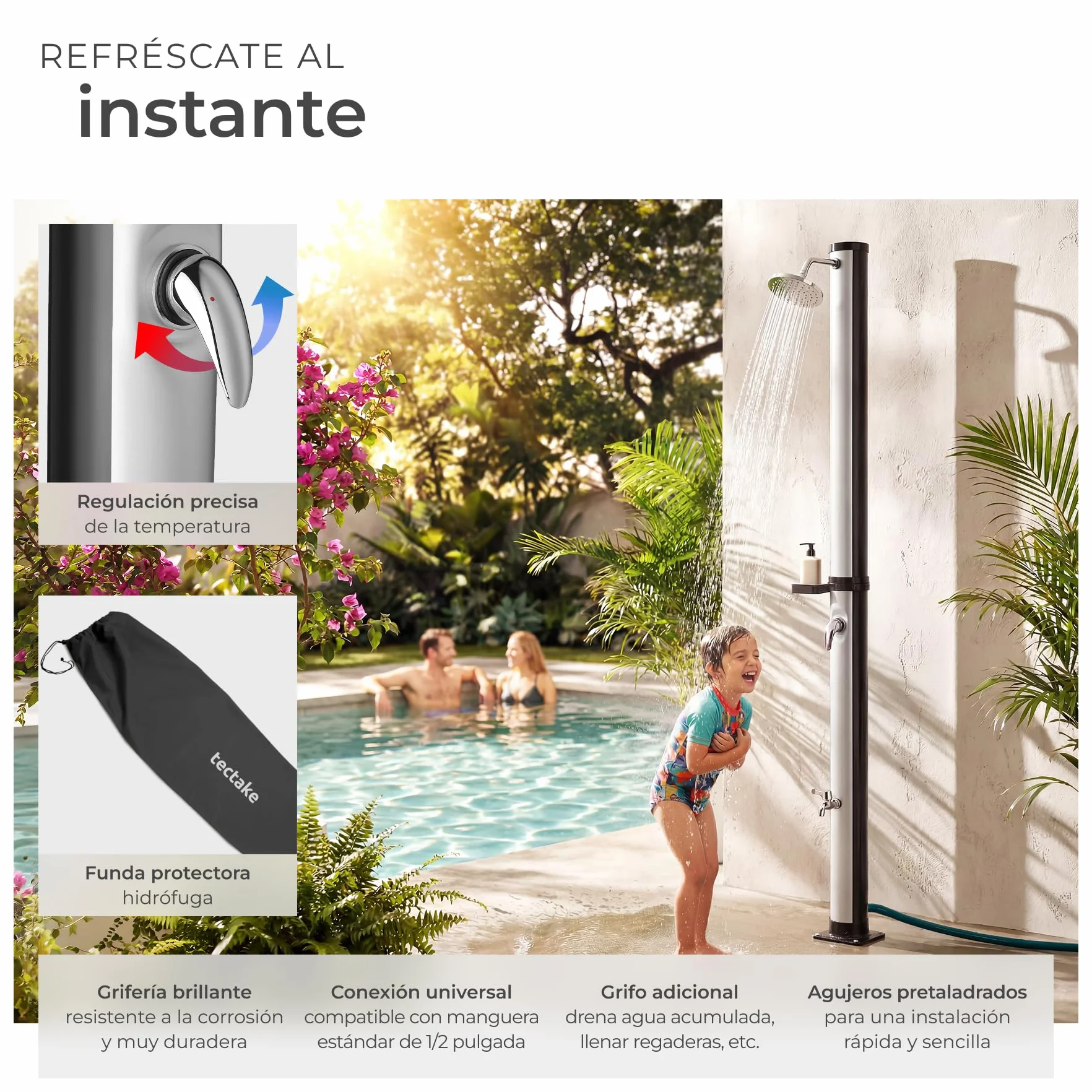 Tectake Ducha Solar Exterior 20 L 360° Resistente Intemperie Negro/Plata