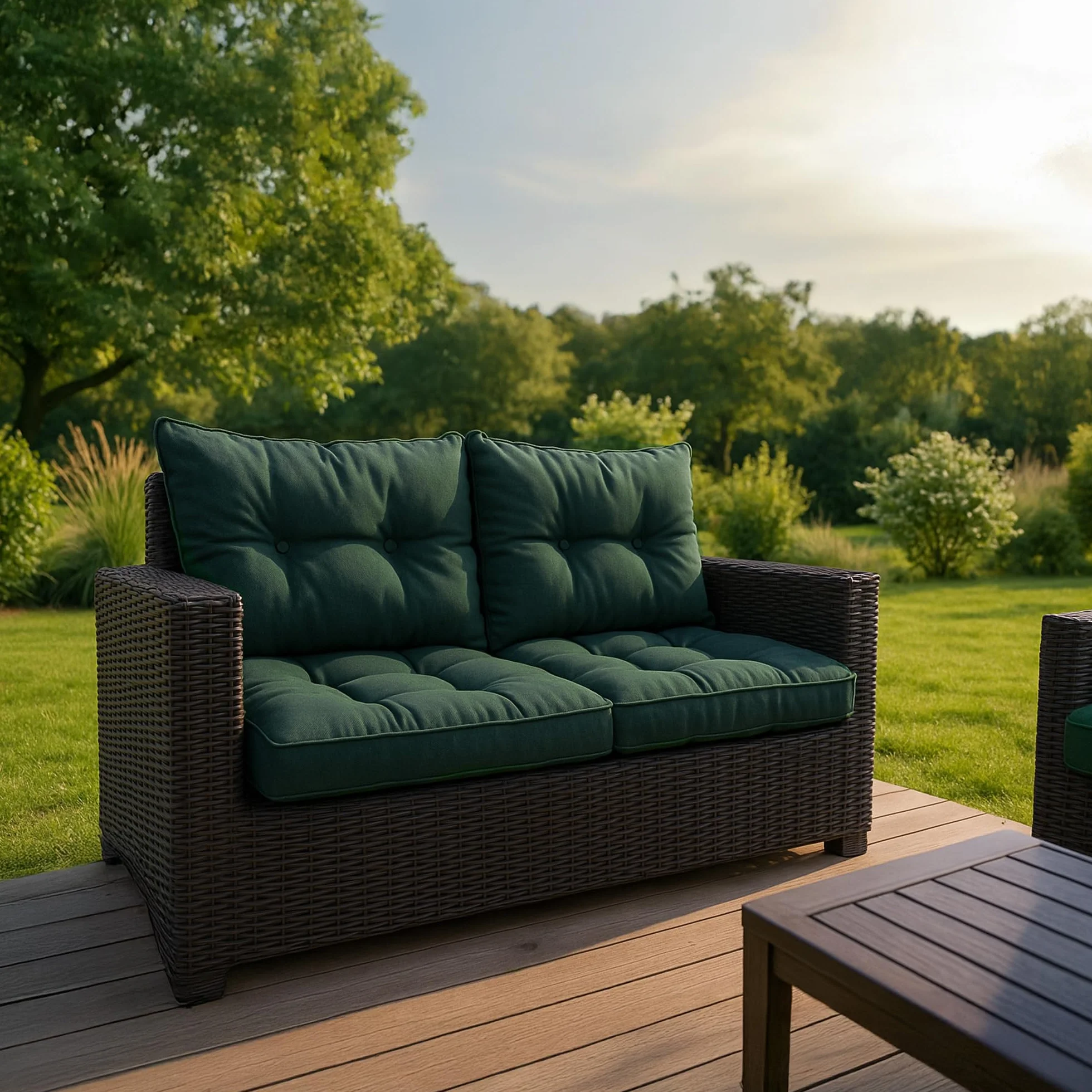 Cojín Lounge Muebles Jardín 60x60 cm Respaldo 40x60 cm Rattan Verde