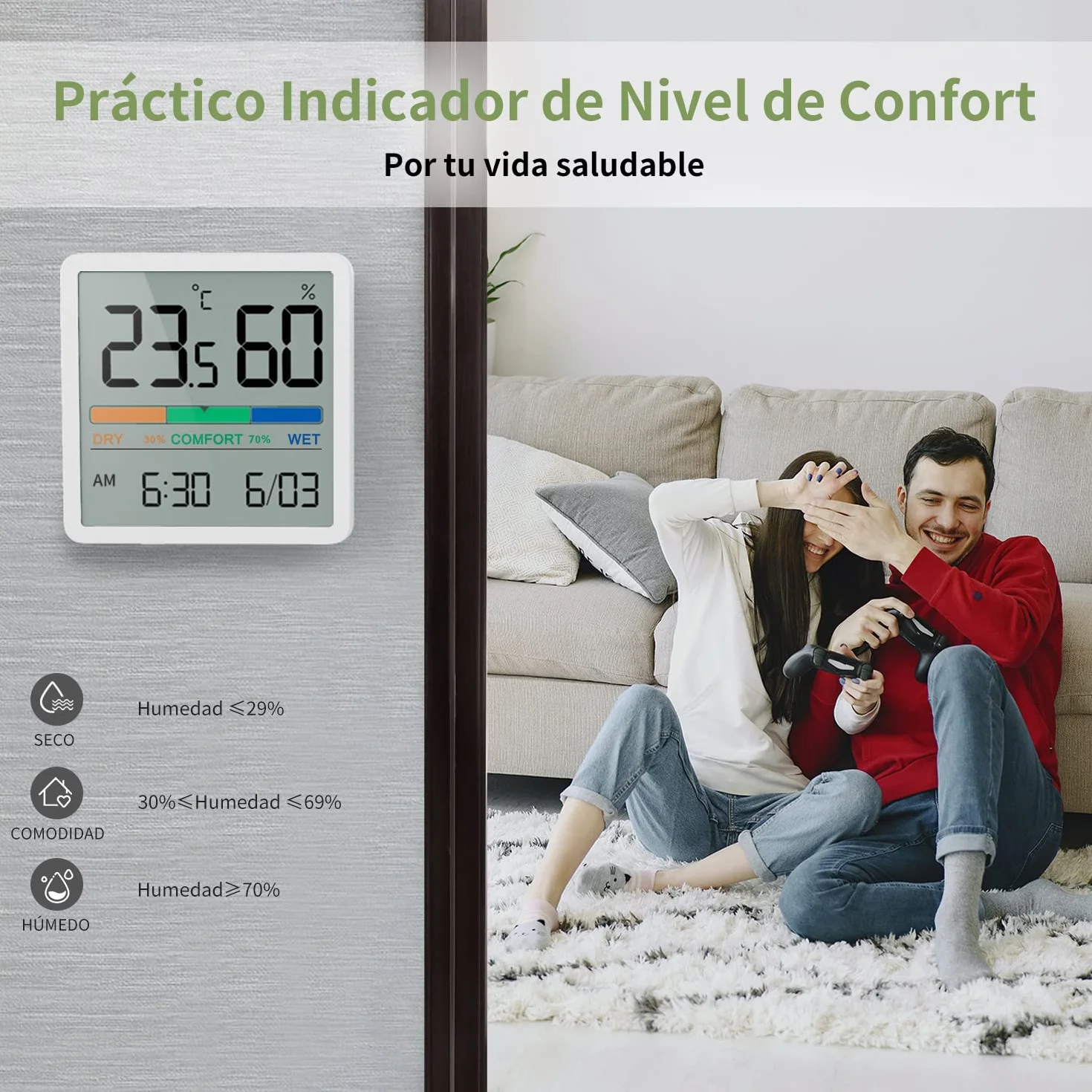 NOKLEAD Termómetro Higrómetro Digital de Escritorio con Monitor de Temperatura y Humedad (Blanco)