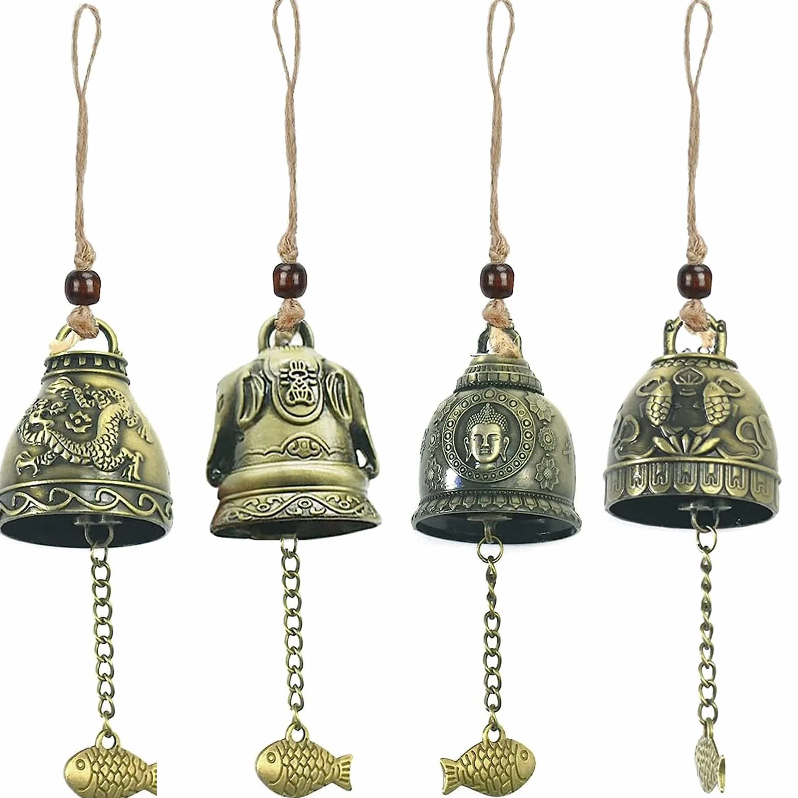 Campanillas De Viento De La Suerte Feng Shui, 4 Piezas Campanas Chinas Clásicas para Decoración Colgante