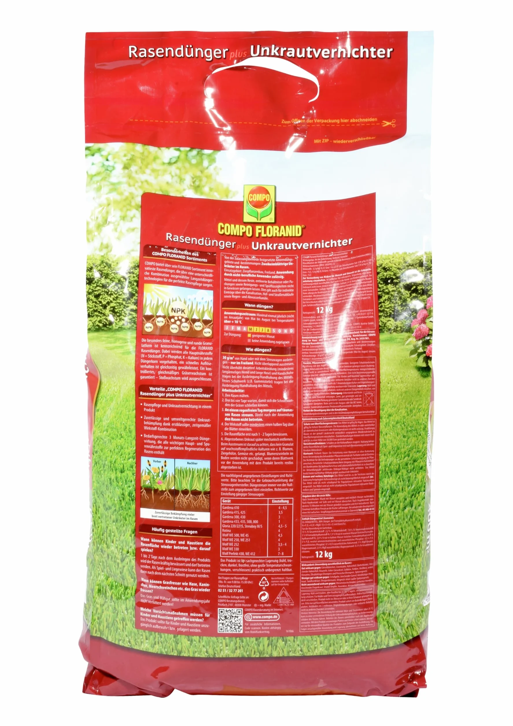 Compo Abono para césped con herbicida 12 kg 400 m² Primavera