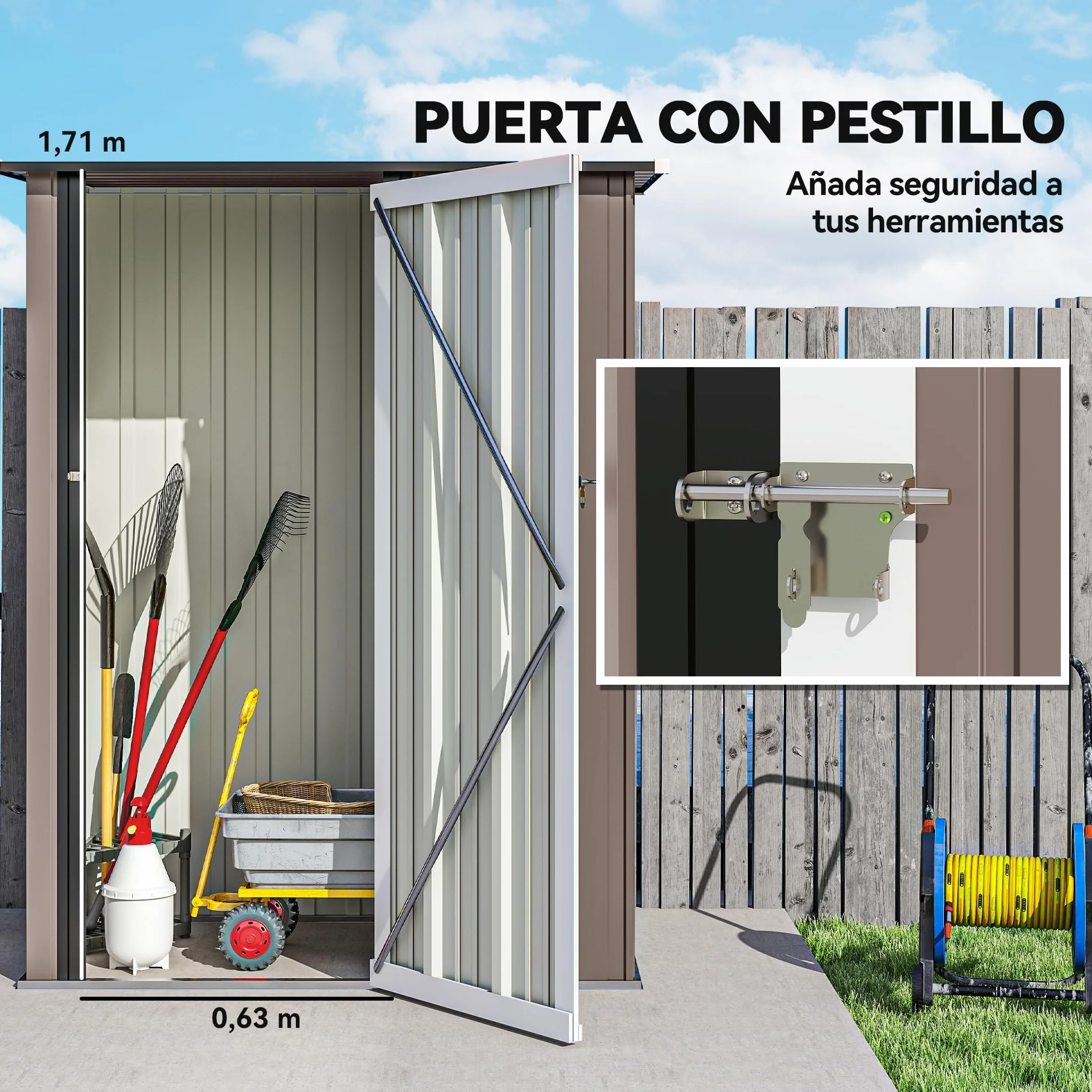 Outsunny Caseta de Jardín 1,07 m² 142x84x189 cm Cobertizo Exterior Metálico con Cerradura Marrón