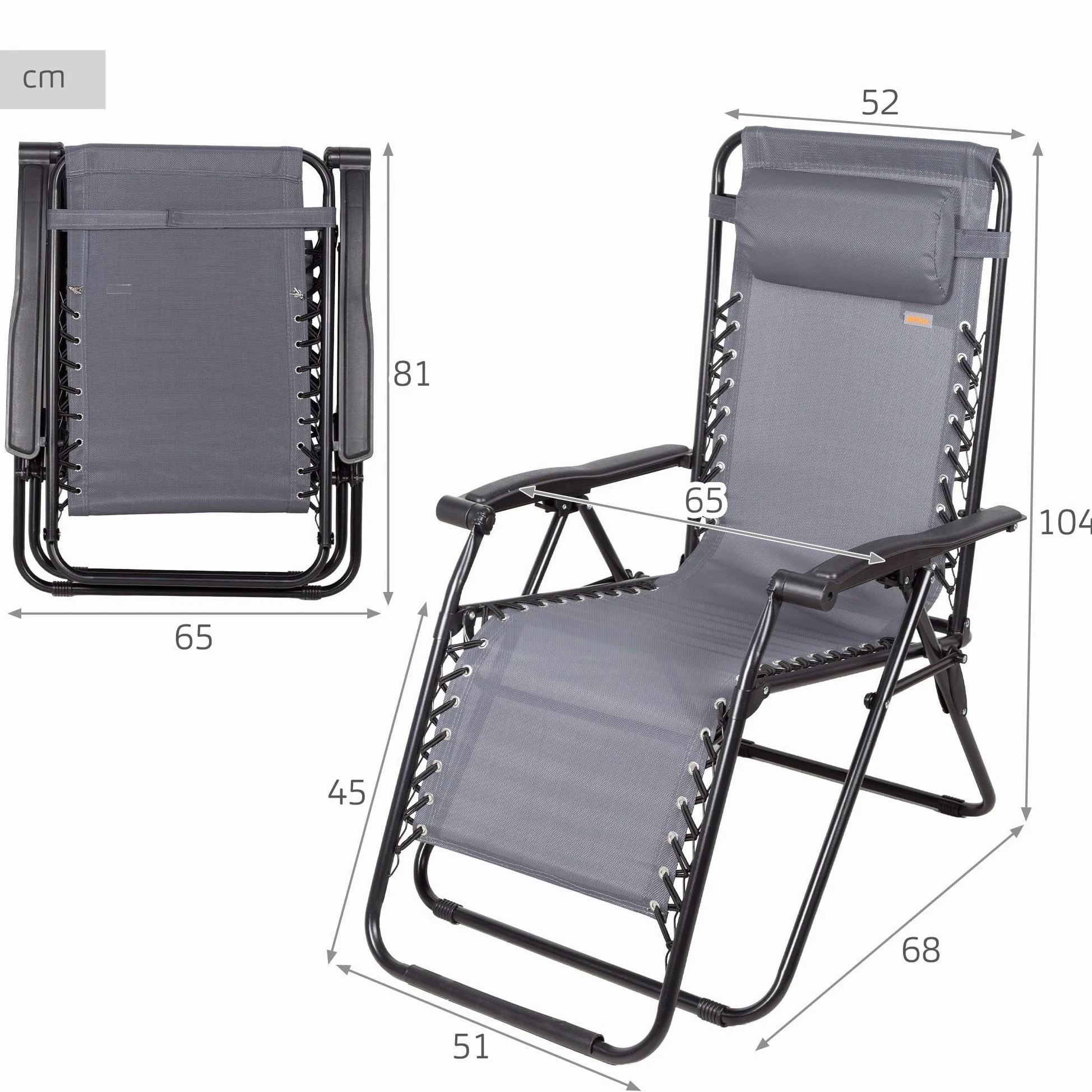AKTIVE Tumbona jardín plegable, Color gris, 52x68x104 cm, Gravedad cero, Estructura acero, Tejido textileno, Soporta 110 kg, Antivuelco, Cojín acolchado, Hamaca terraza exterior (61166)