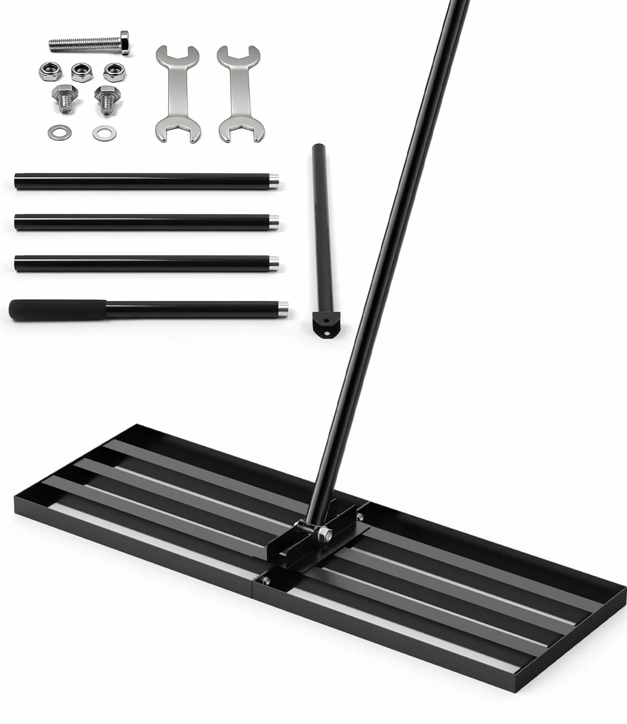 Professional Lawn Leveling Rake with Adjustable Handle, 204x76x25cm Heavy Duty Metal Ground Leveler for Garden