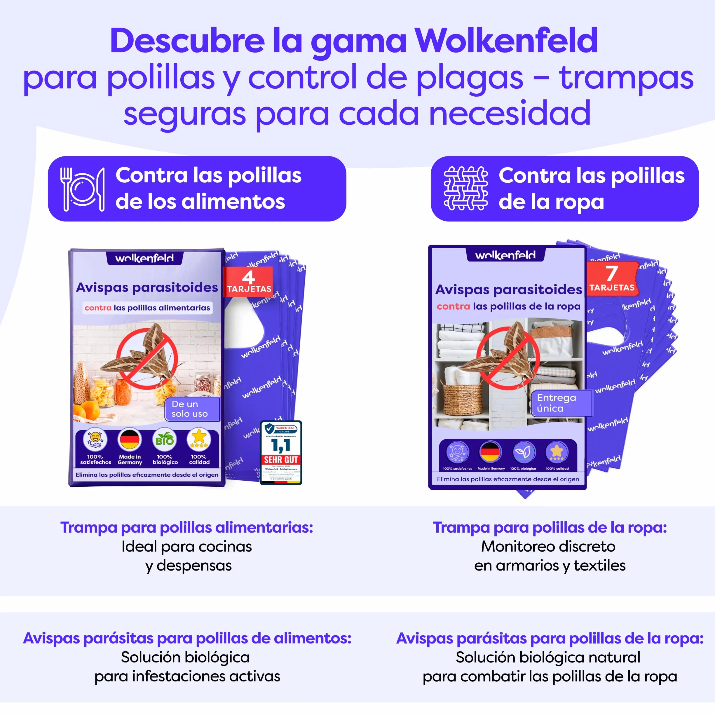 Wolkenfeld Antipolillas Cocina y Despensa 10x – Trampa Feromonas Polillas Alimentos 100% Natural sin Spray Biocidas Fabricado Alemania