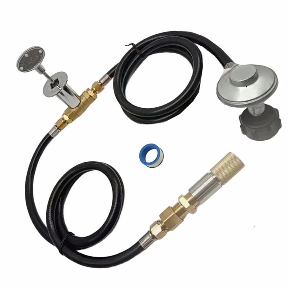 Juego de manguera reguladora de propano con válvula de 1/2 pulgadas y mezclador de aire de latón, manguera de conexión de 60 pulgadas para control de quemador de fuego, ajustable 0-30 PSI, 150 K BTU