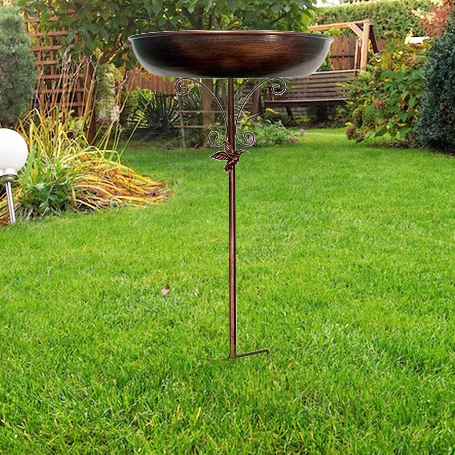 Teksome Bebedero para Aves Exterior, Metal con Soporte Decorativo para Jardín