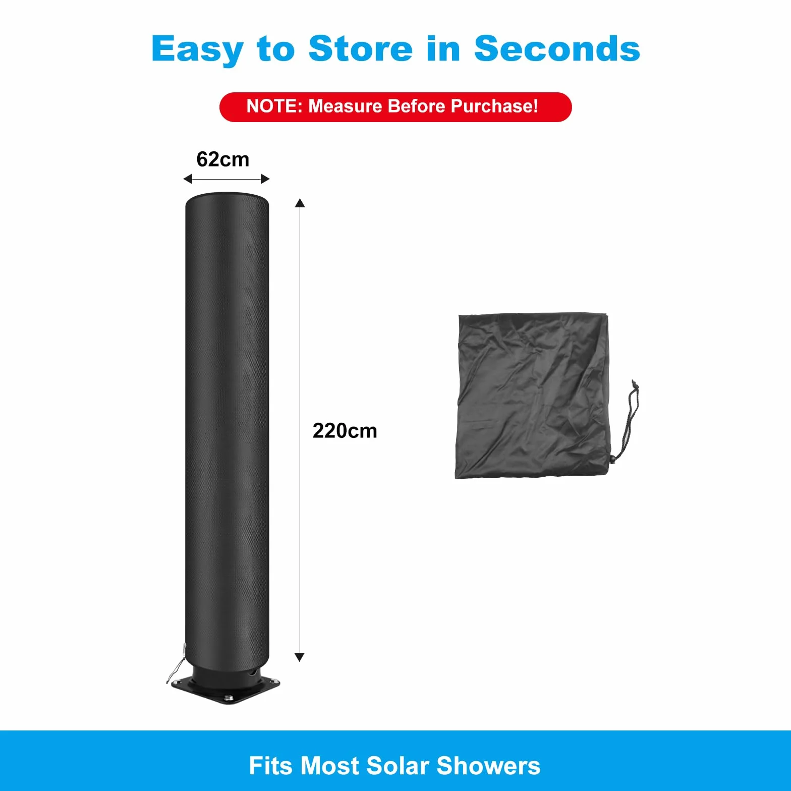 Funda Protectora Universal para Ducha Solar 220x62 cm Tela Oxford 420D Impermeable Anti-UV