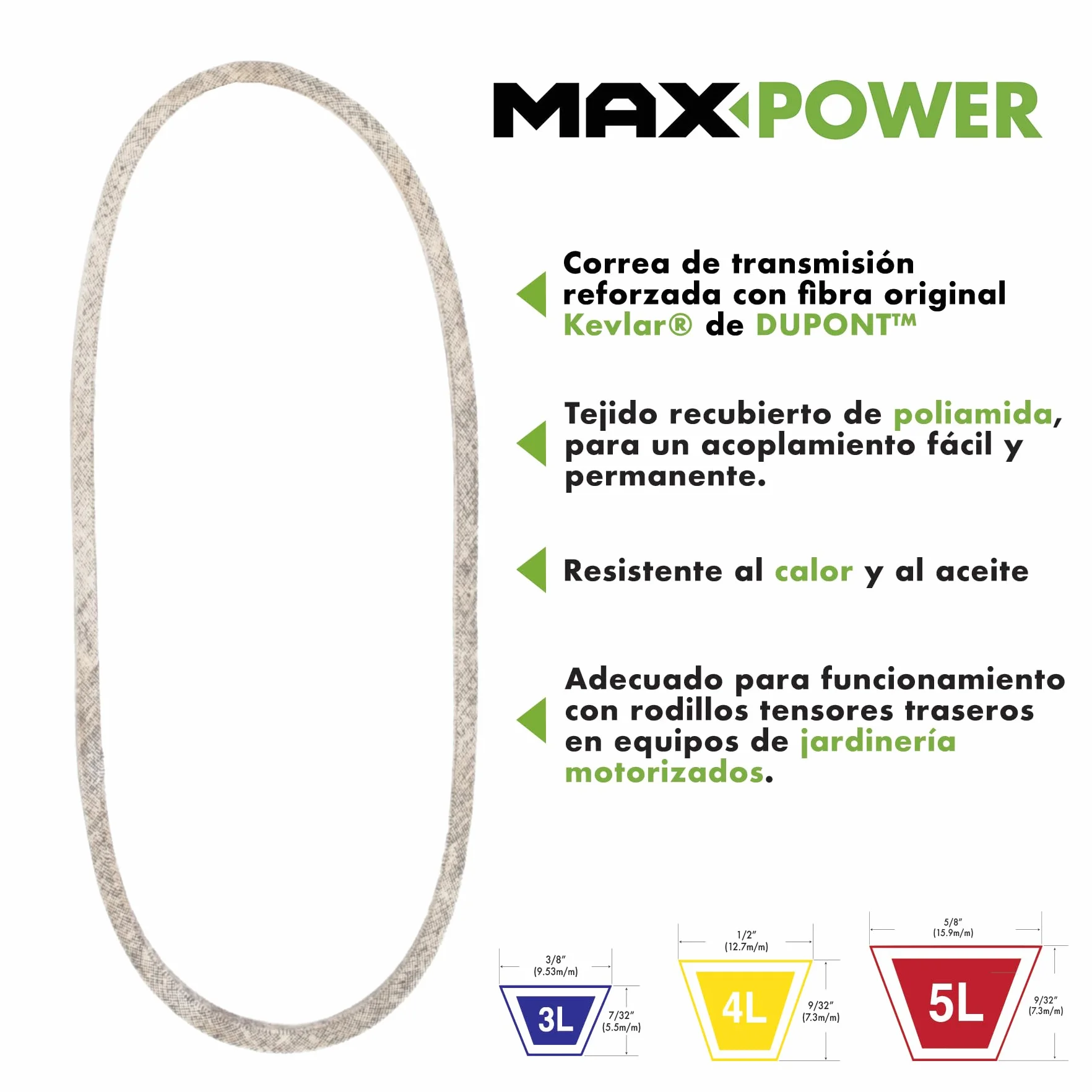 MAXPOWER Correa Trapezoidal 3L330 3/8'' x 33'' 850 mm Reforzada con Kevlar