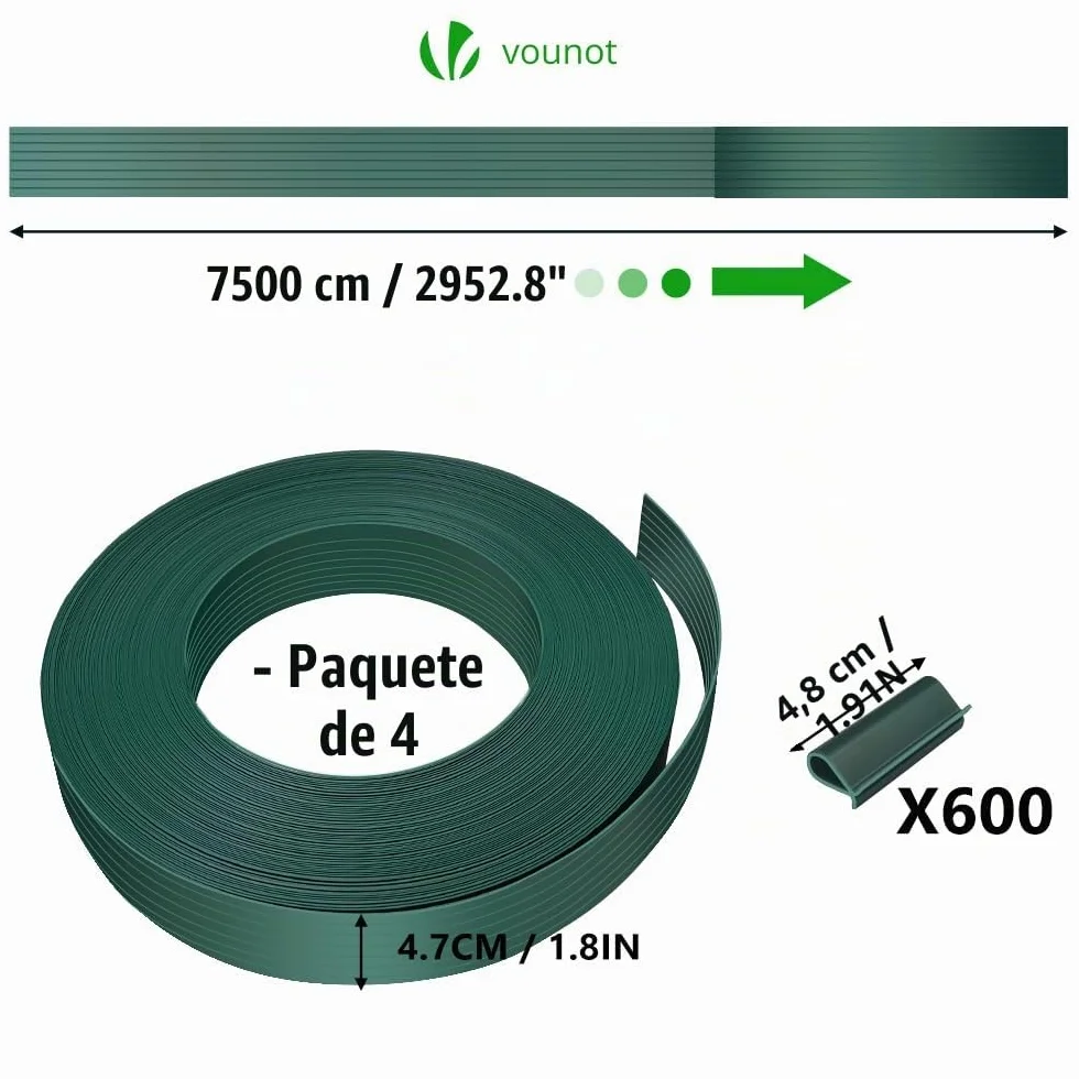 VOUNOT Tiras de Protección Visual de PVC 300 m x 4.7 cm para Valla de Jardín, Verde con 600 Clips
