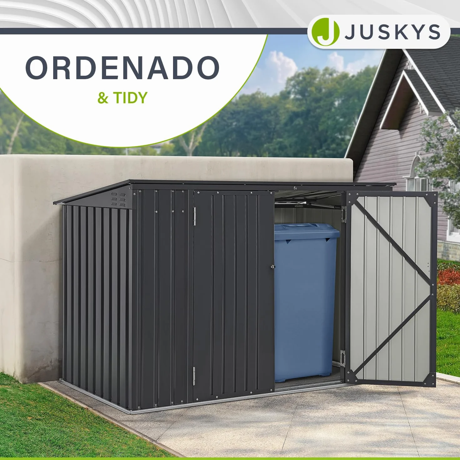 Juskys Cobertizo para Cubos de Basura Namur 3 x 120 litros 2 m² 2 Puertas Metal