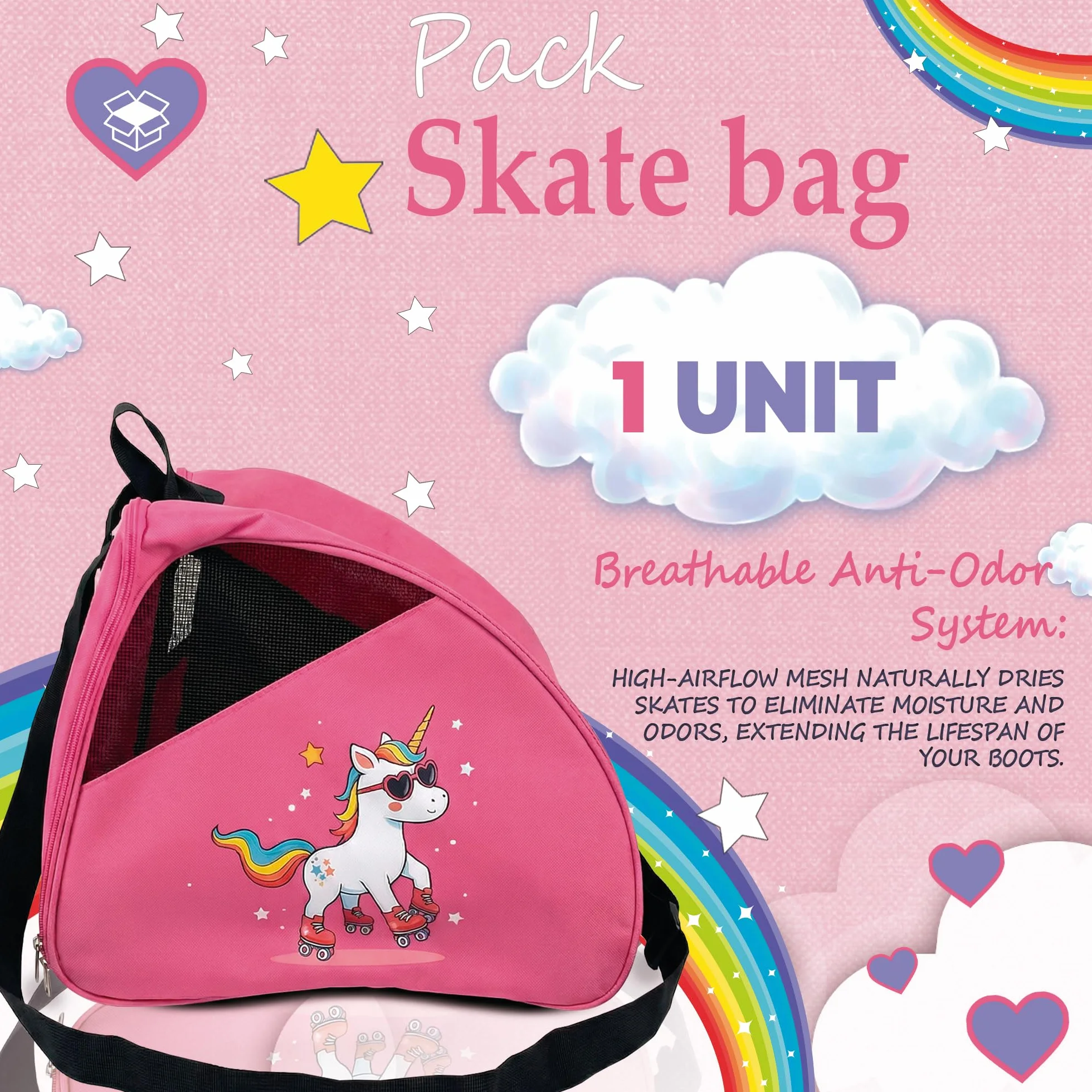 Bolsa para Patines DOJA Barcelona Rosa Unicornio Correa Ajustable Acolchada Mochila Patines Material Resistente