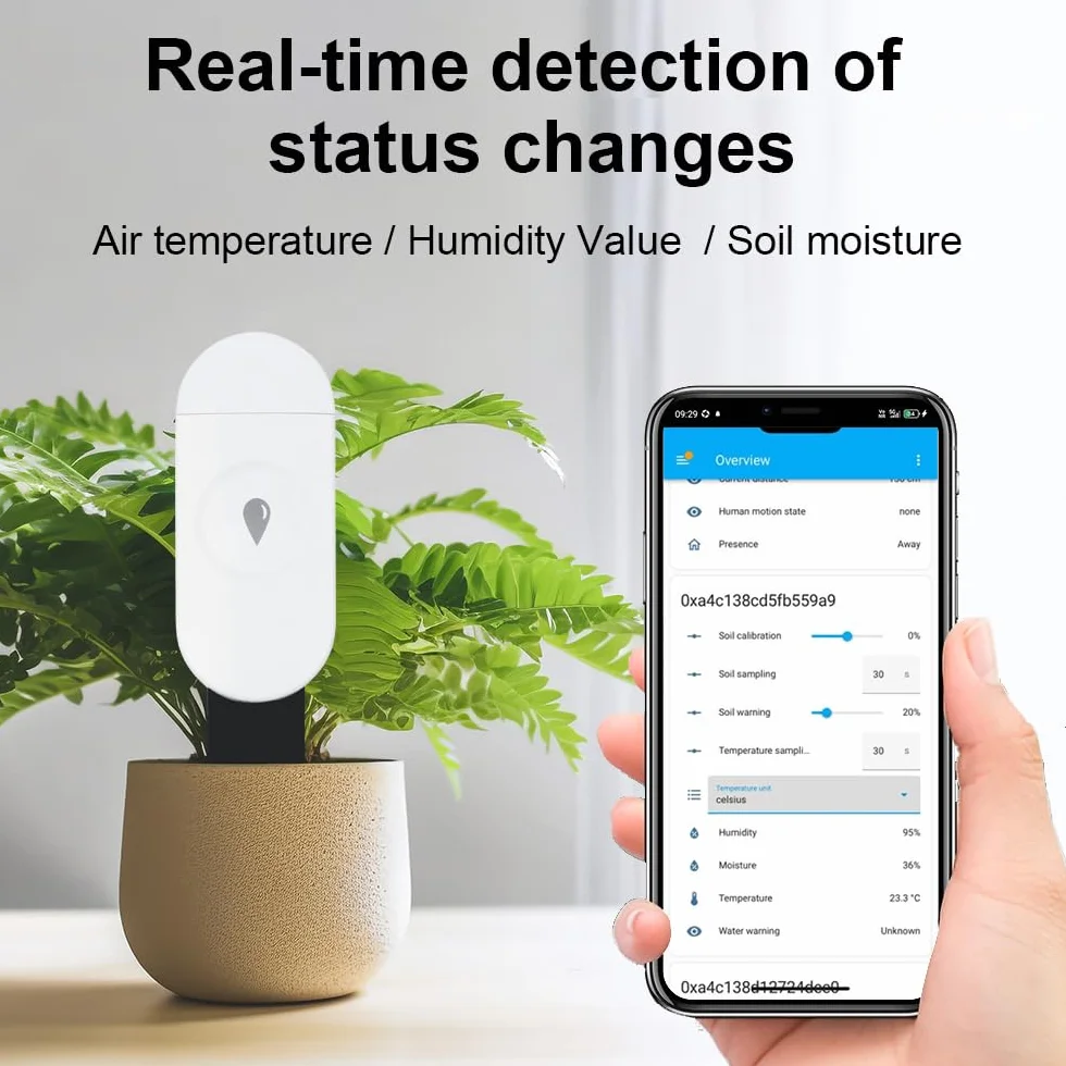 Haozee Sensor inteligente de humedad del suelo Zigbee, higrómetro/termómetro para jardín