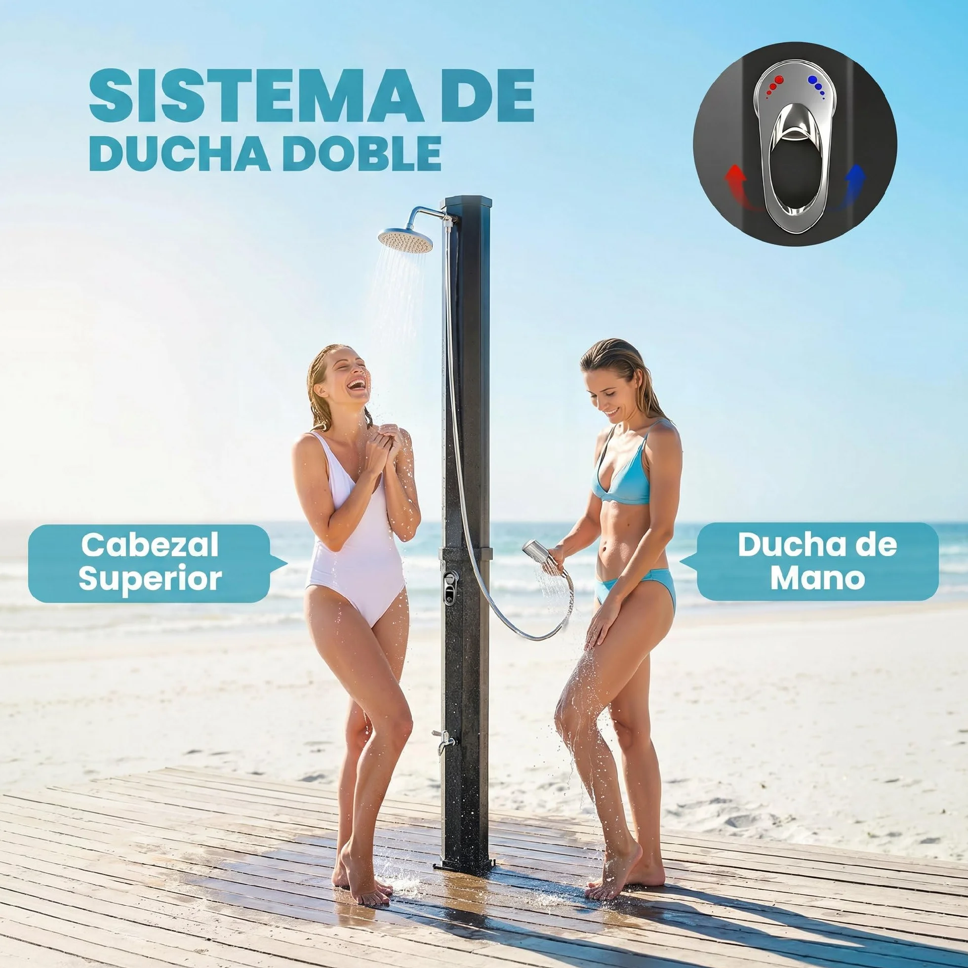 Outsunny Ducha Solar de Jardín 60 L Exterior Máx. 60 °C Agua Fría y Caliente 21,8x18,2x227 cm Negro