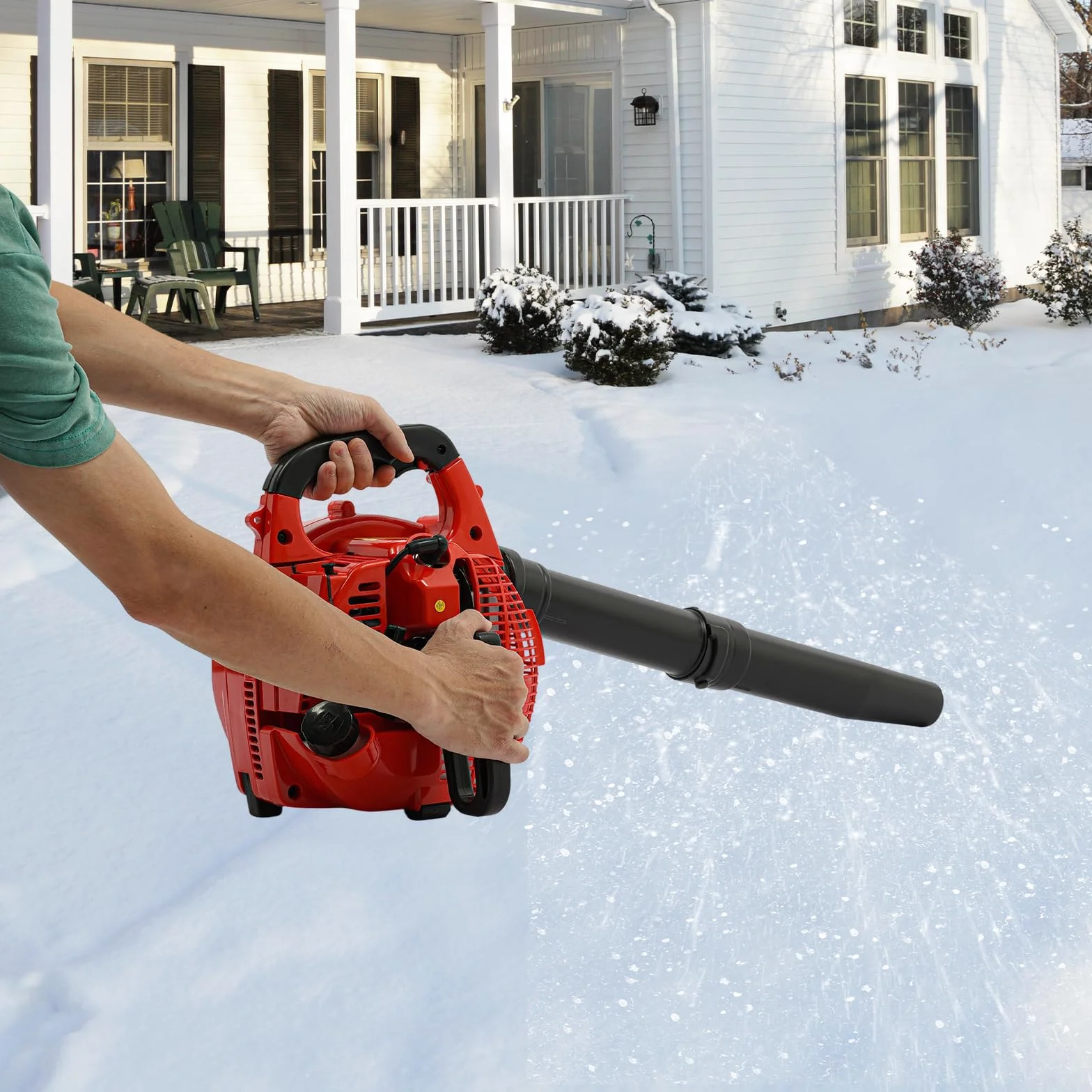Soplador de hojas de gasolina de 25,4 cc, 2 tiempos, 7500 rpm, con bolsa de recogida y depósito de combustible de 0,9 l, para jardín, césped, terraza, burbujas y nieve