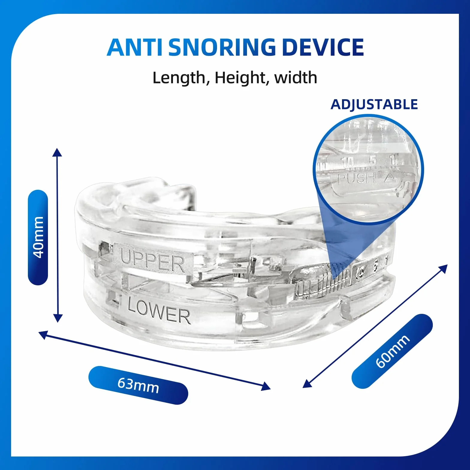 Férula Antirronquidos de Avance Mandibular, Dispositivo Ajustable Reutilizable Anti Ronquidos para Dormir