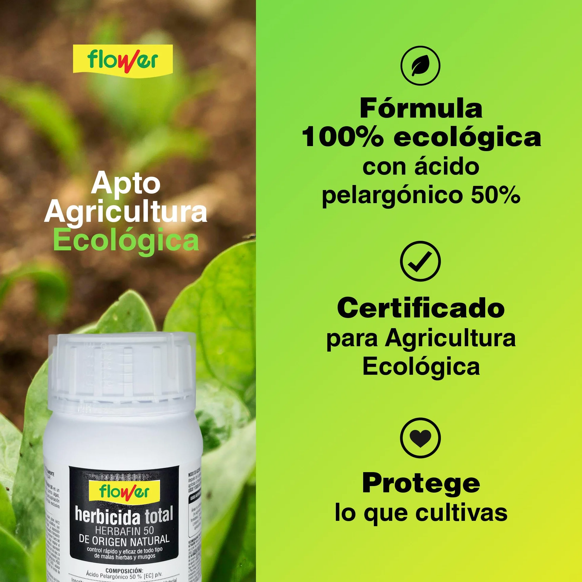 FLOWER Herbicida Total Ecológico 150 m² 250ml Elimina Malas Hierbas y Musgos Alternativa Glifosato