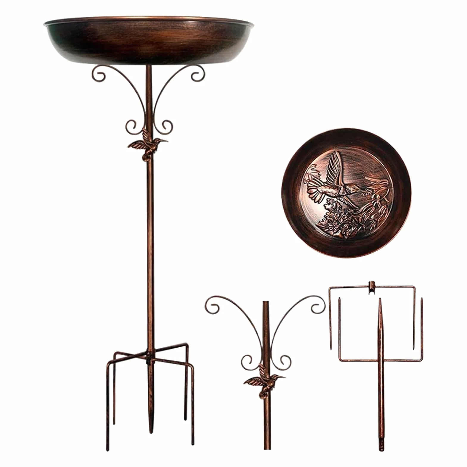 Teksome Bebedero para Aves Exterior, Metal con Soporte Decorativo para Jardín