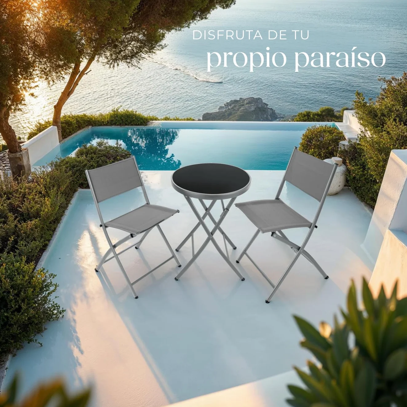 tectake Conjunto Muebles Jardín Exterior 3 Piezas Estructura Acero Gris
