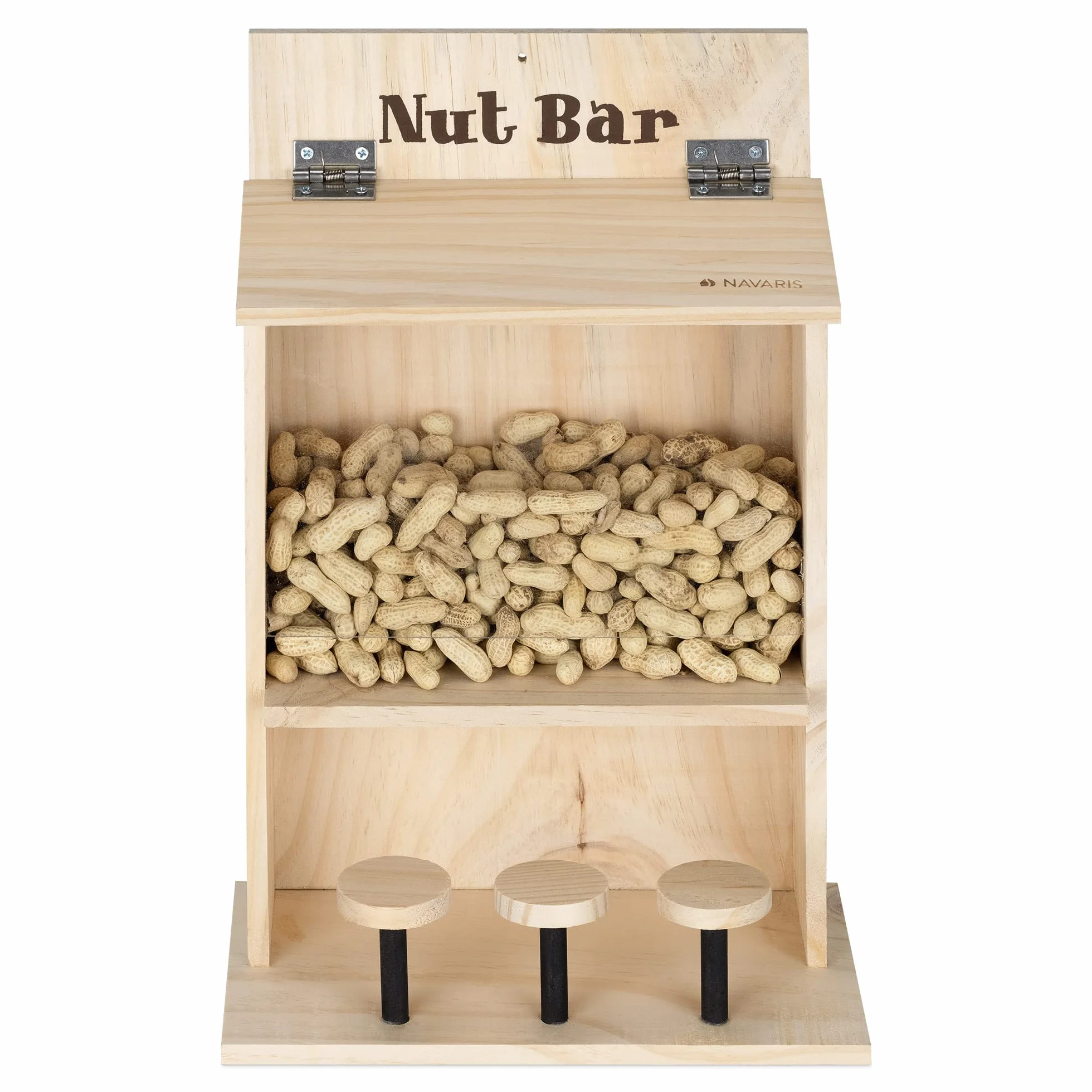 Navaris Comedero para Ardillas Dispensador de Madera con Techo abatible Casa Colgante Ventana Jardín Exterior
