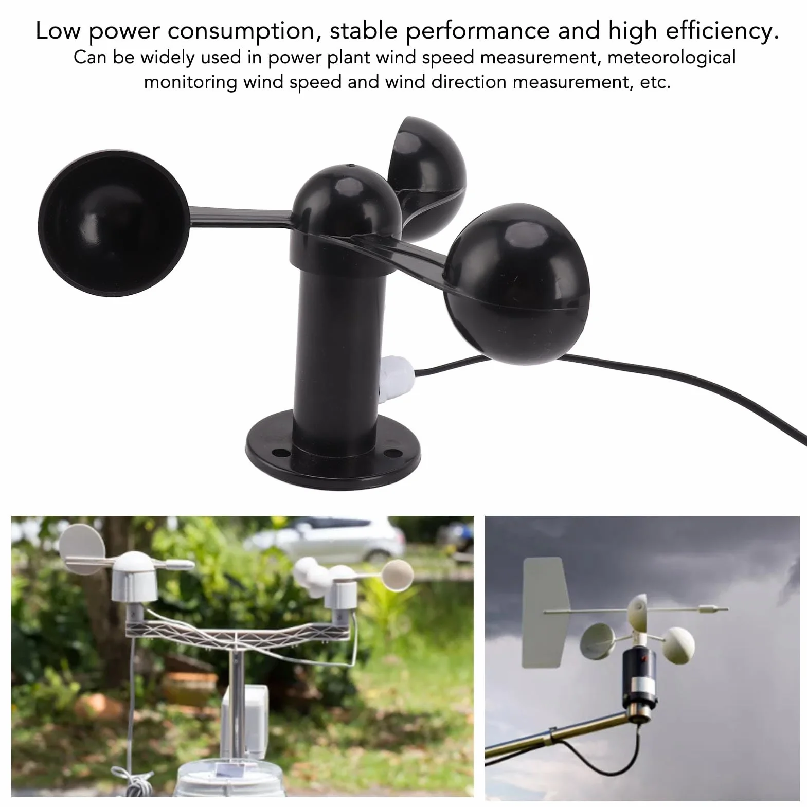 Sensor de Velocidad del Viento 0-3.8V 3 Tazas Anemómetro Impermeable Cable 8M Estación Meteorológica