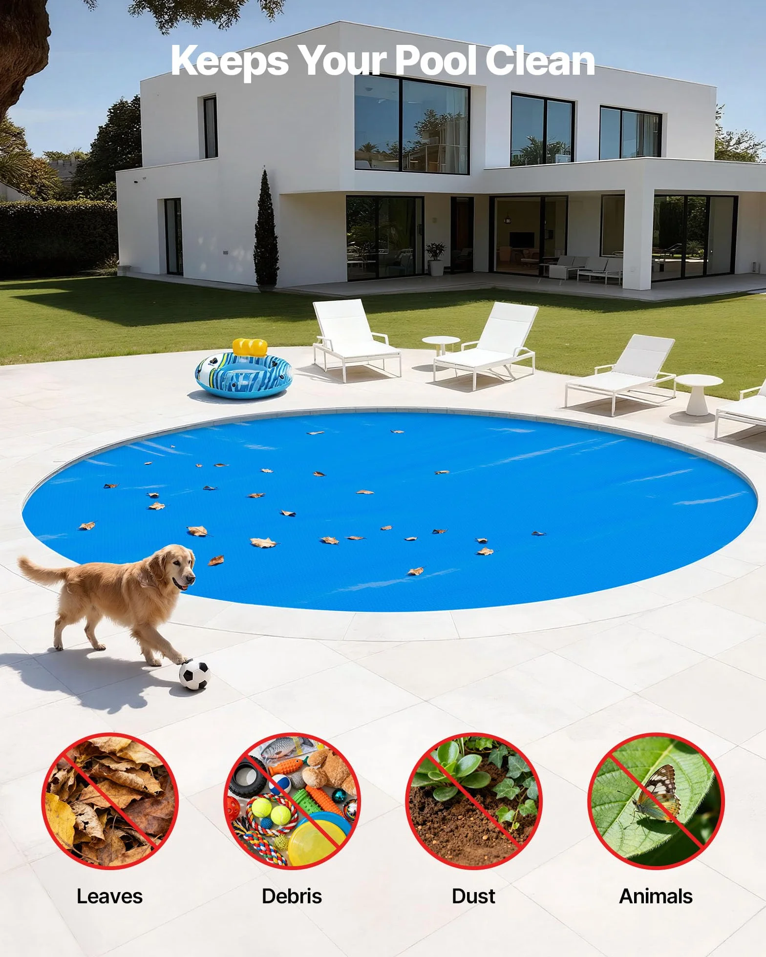 VEVOR Cubierta Solar Redonda para Piscina 8,23 m Diámetro 0,4 mm Azul Burbujas PE