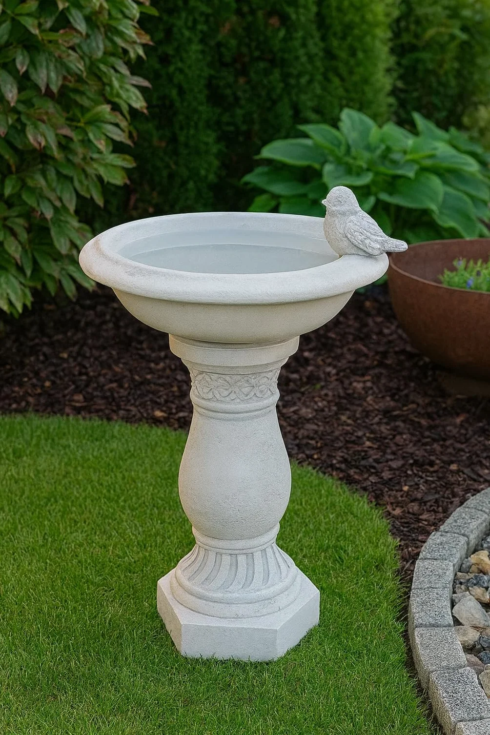 Antiguo baño de pájaros Adorno de Piedra Columna Decorativa Green Lane Garden