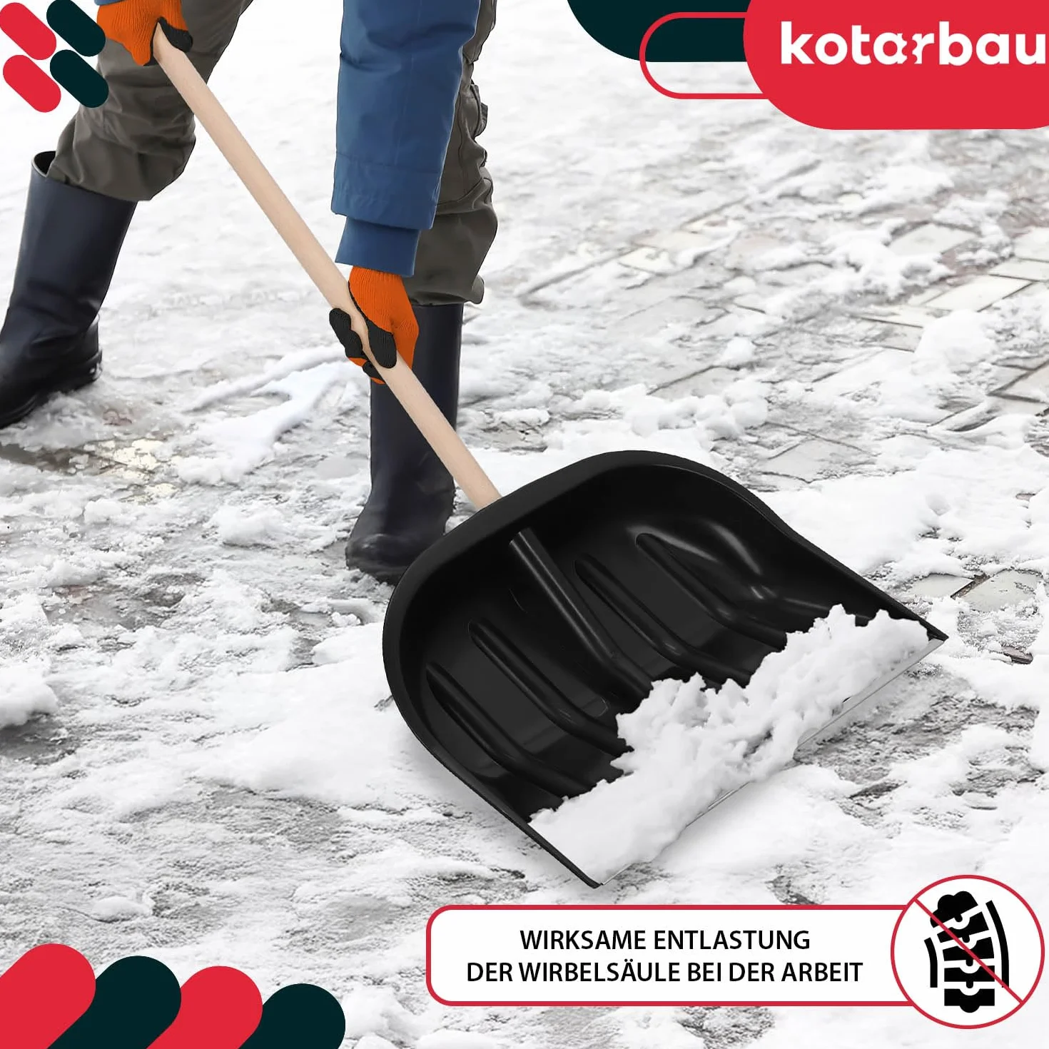 KOTARBAU® Pala de nieve con mango de madera 137 cm, escoba de carretera 43 cm + guantes quitanieves