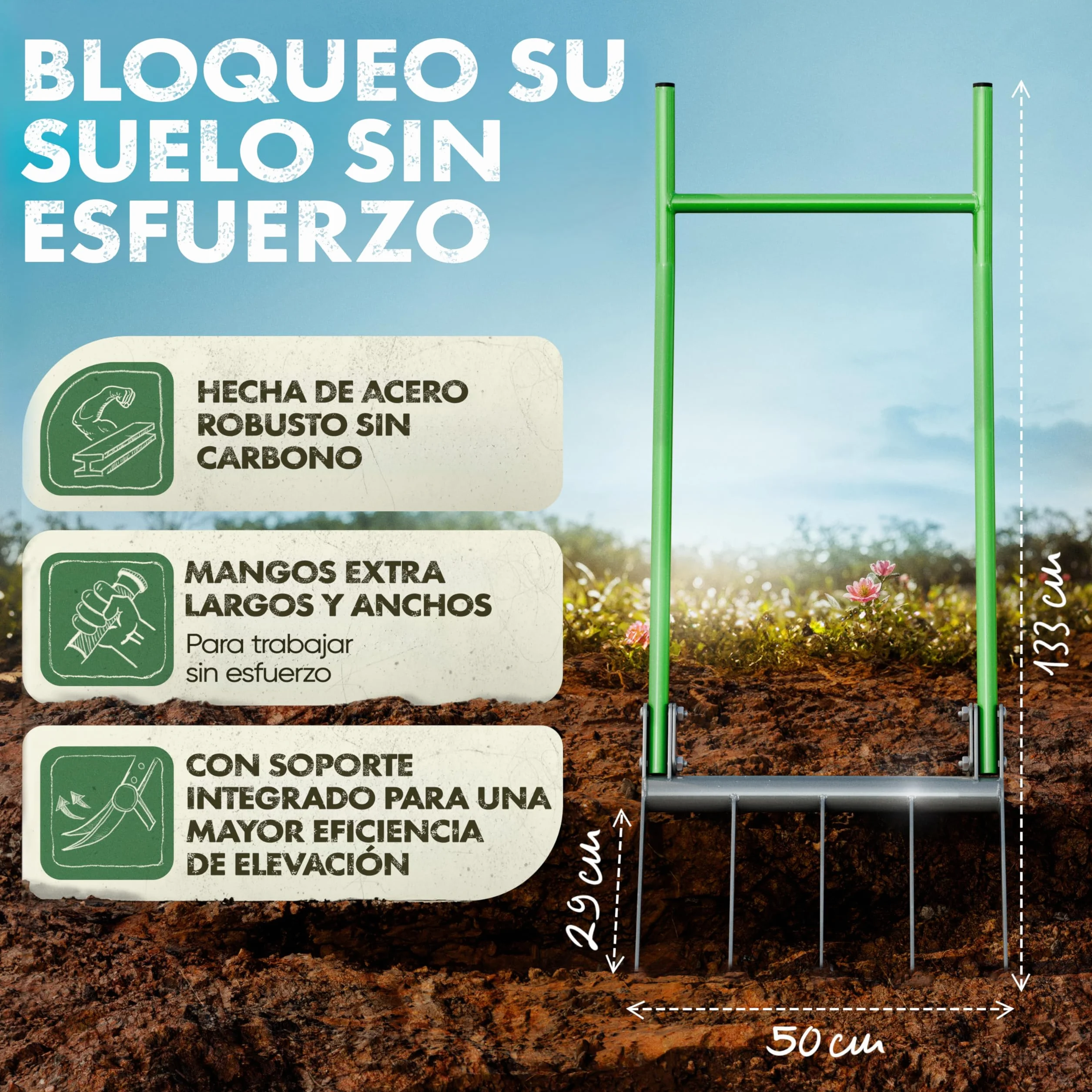 GARLINGO Horquilla de excavación 50 cm con estribo tenedor de jardín
