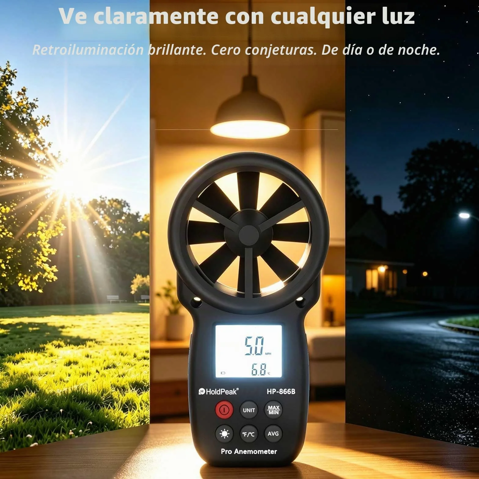 HoldPeak Anemómetro Digital HP-866B de Mano Medición Velocidad Viento Temperatura LCD