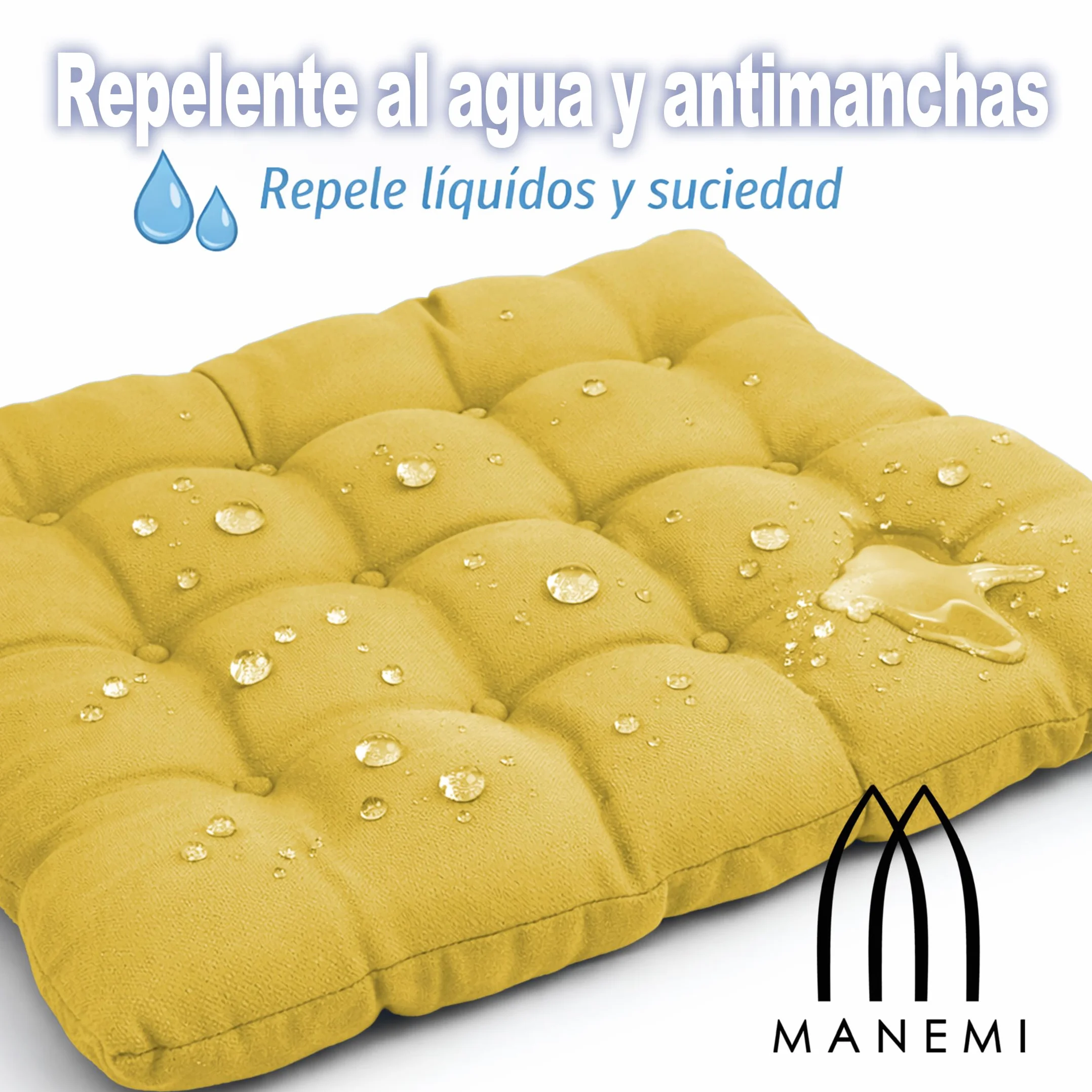 MANEMI Pack 4 Cojín para Silla 45x45x5 cm Repelente al Agua Fácil de Limpiar Cintas de sujeción Interior Exterior