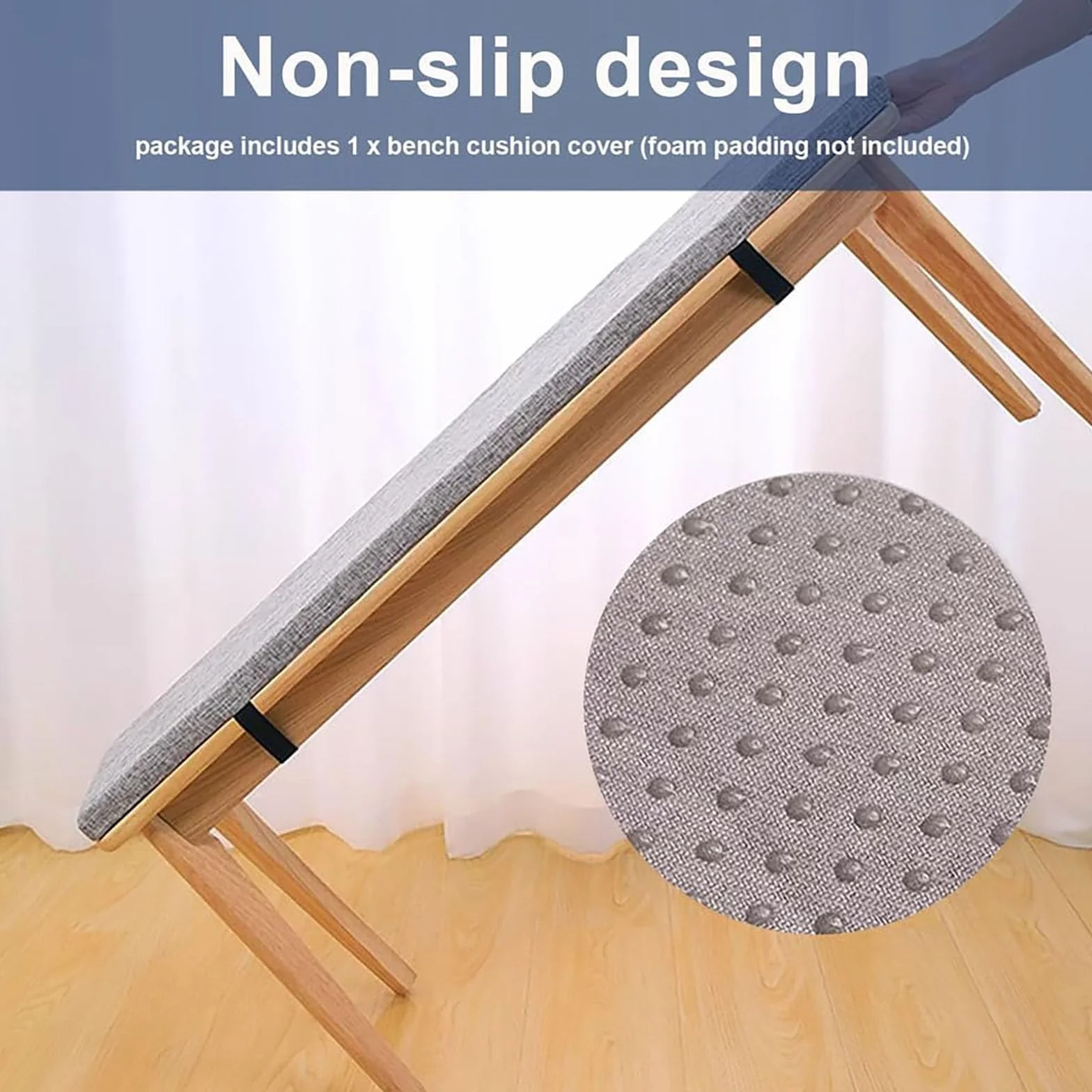 Genérico Funda de Cojín para Banco 150x40x5cm Lino Antideslizante Lavable 2 Correas Repuesto