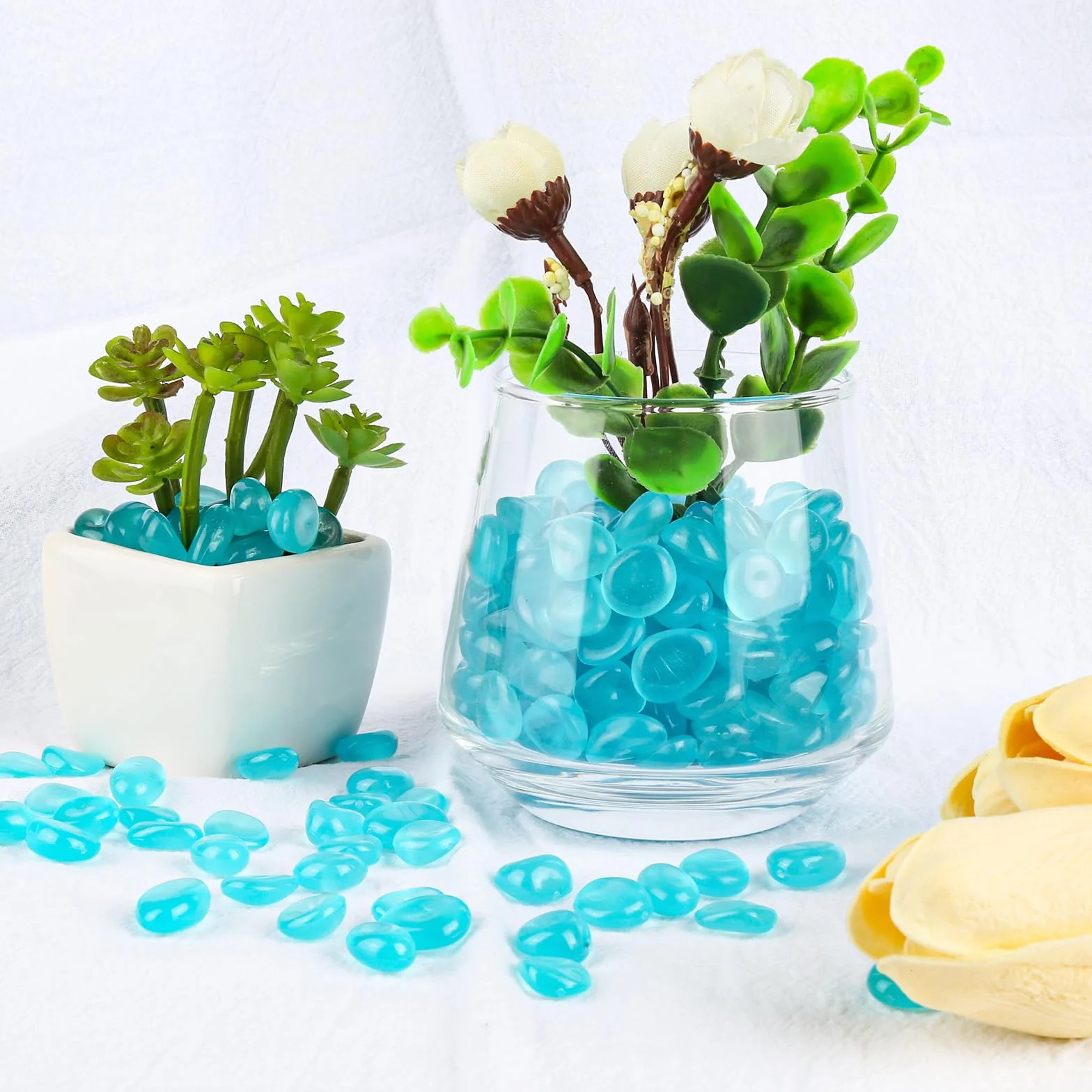 Piedras Luminosas Jardin 300 Piezas Azul, Piedras Decorativas Fluorescentes para Jarrones Acuario Macetas Balcón