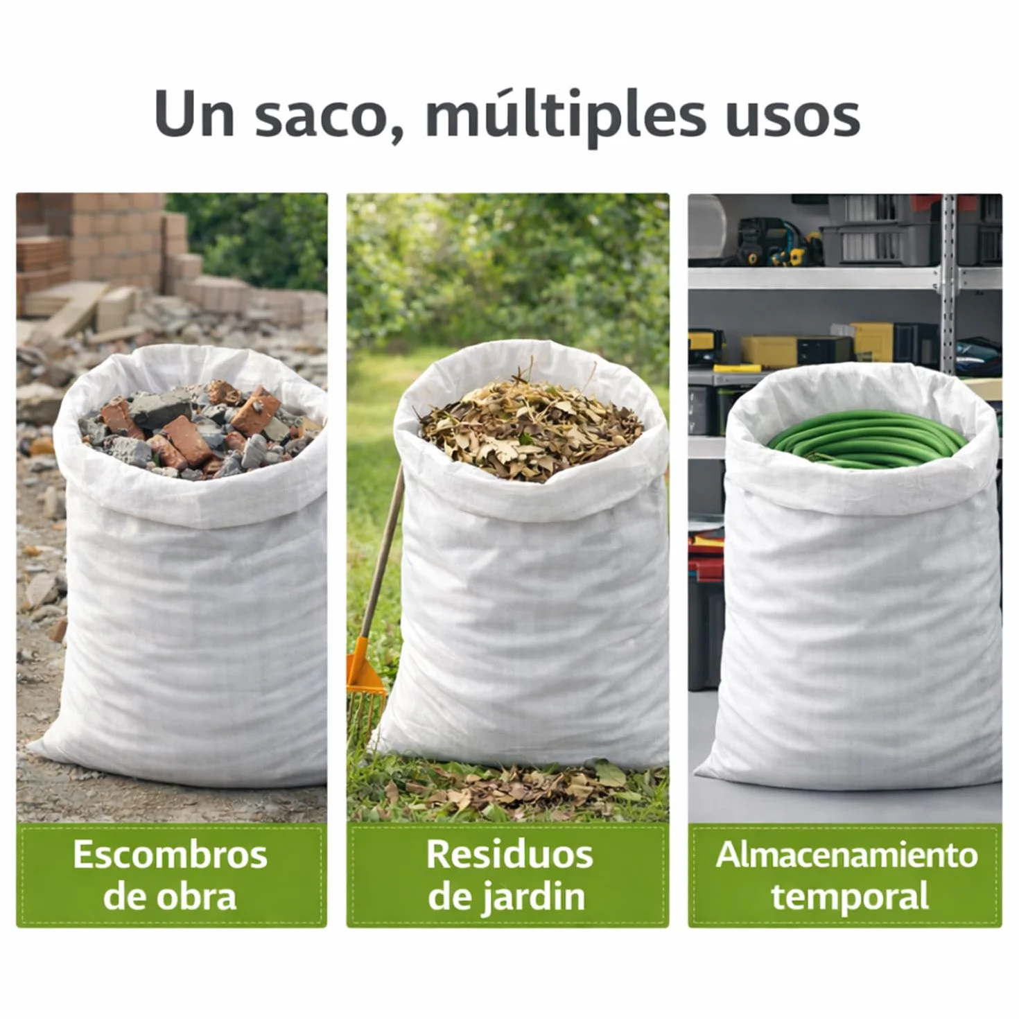 Sacos para Escombros 130x80 cm Rafia PP Blanca Extra Resistentes 10 Unidades